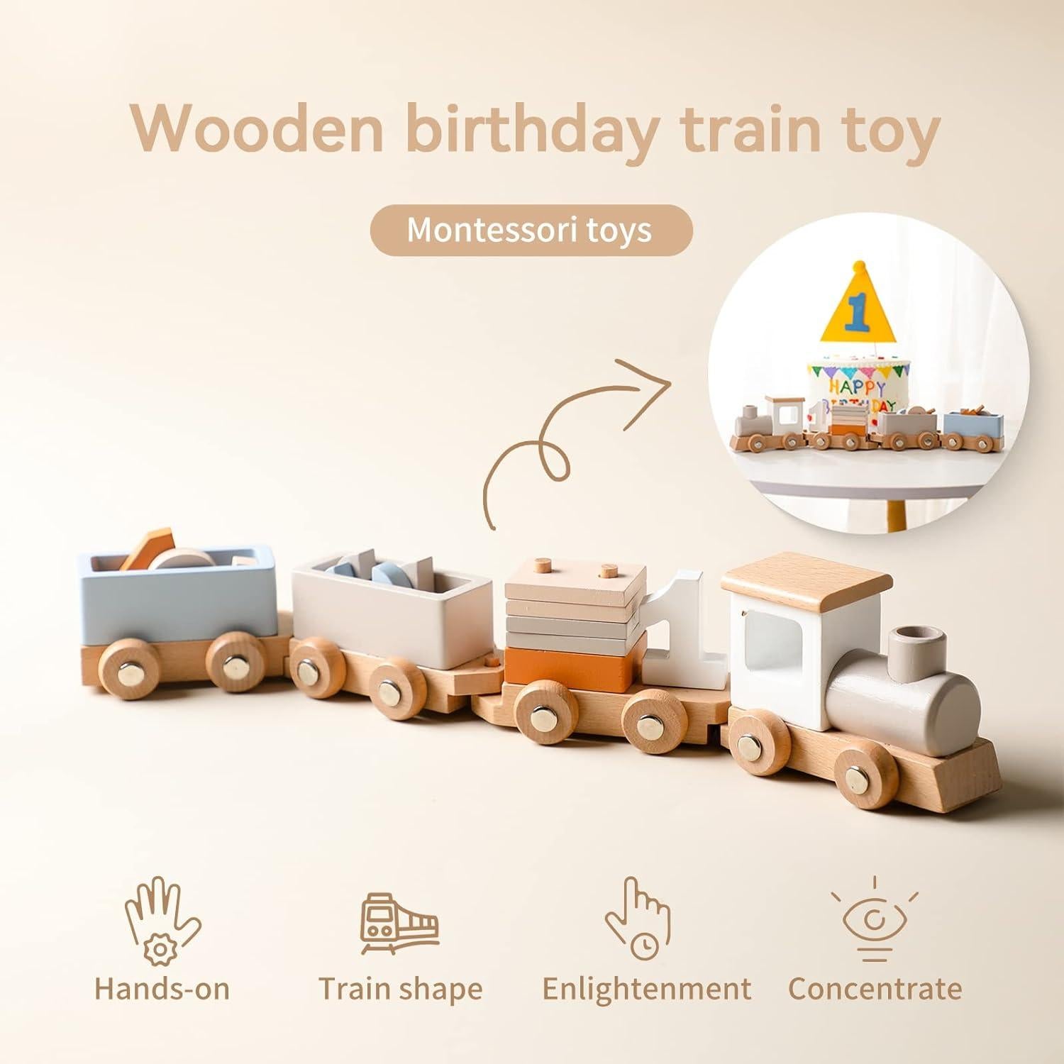 Juego de tren de madera ibwaae 12 piezas para bebés 1-5 años