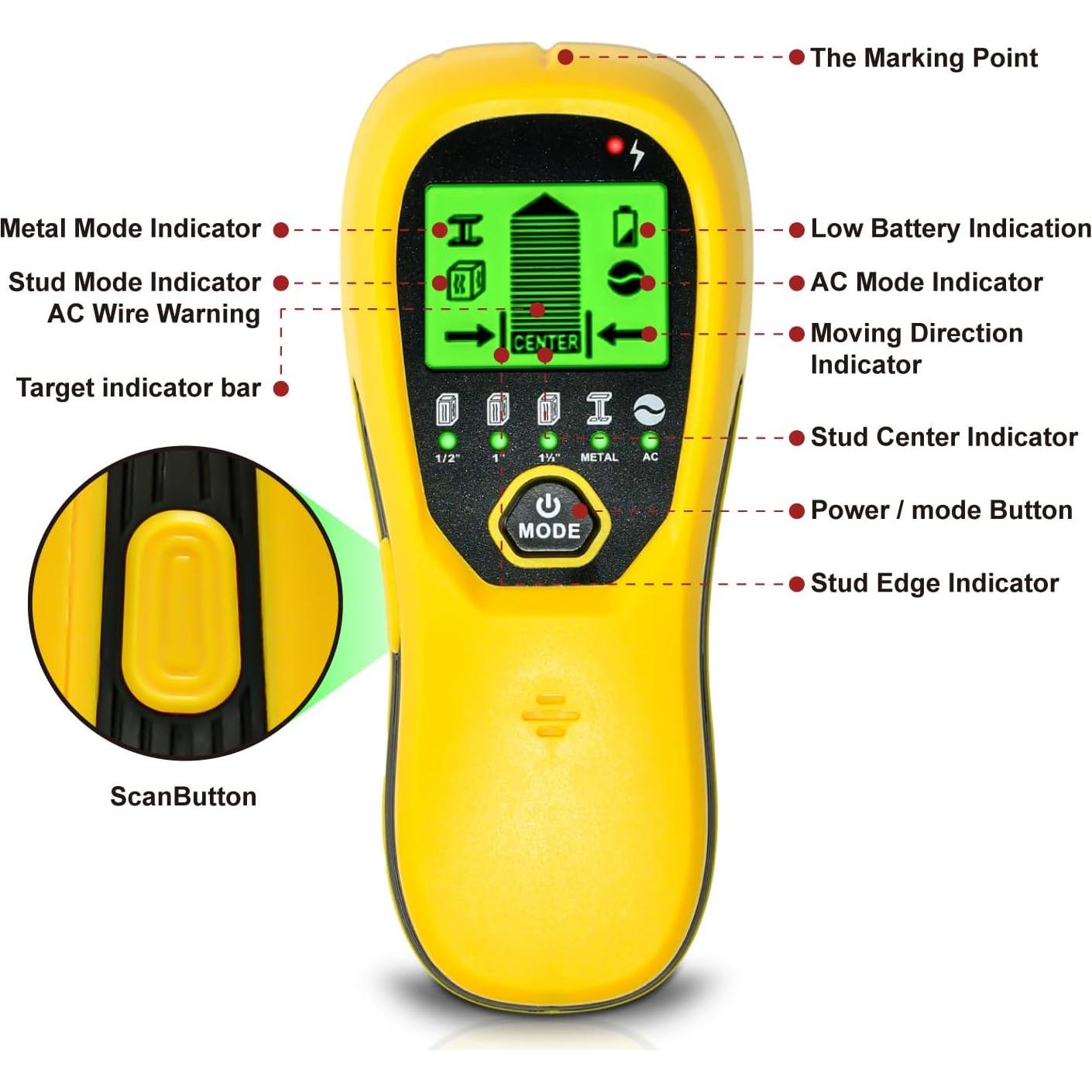 Detector de Montantes eOUTIL TH580 con LCD HD y Sensor Preciso