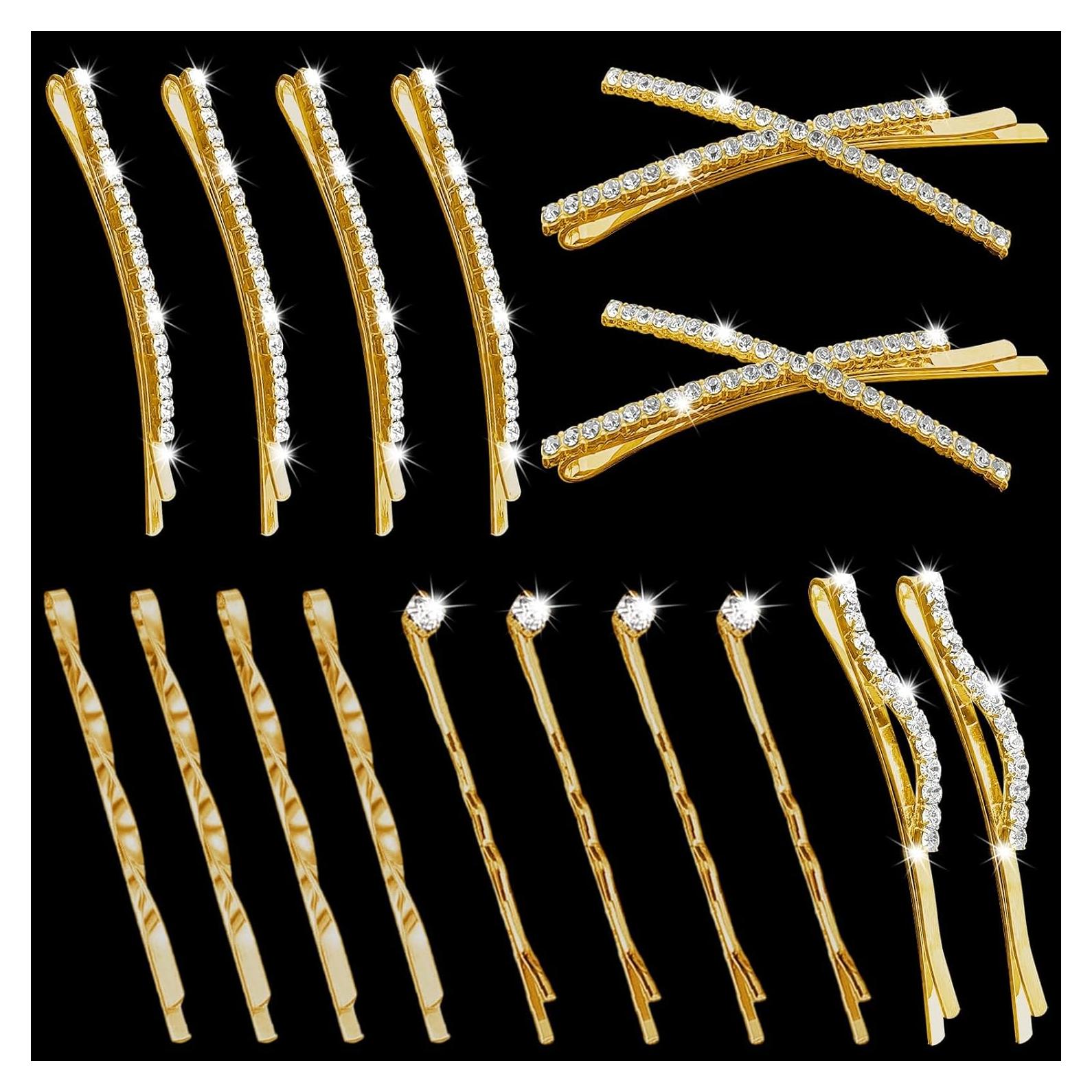 Conjunto 16 Clips de Pelo Dorados Rhinestone SHEHARUHI