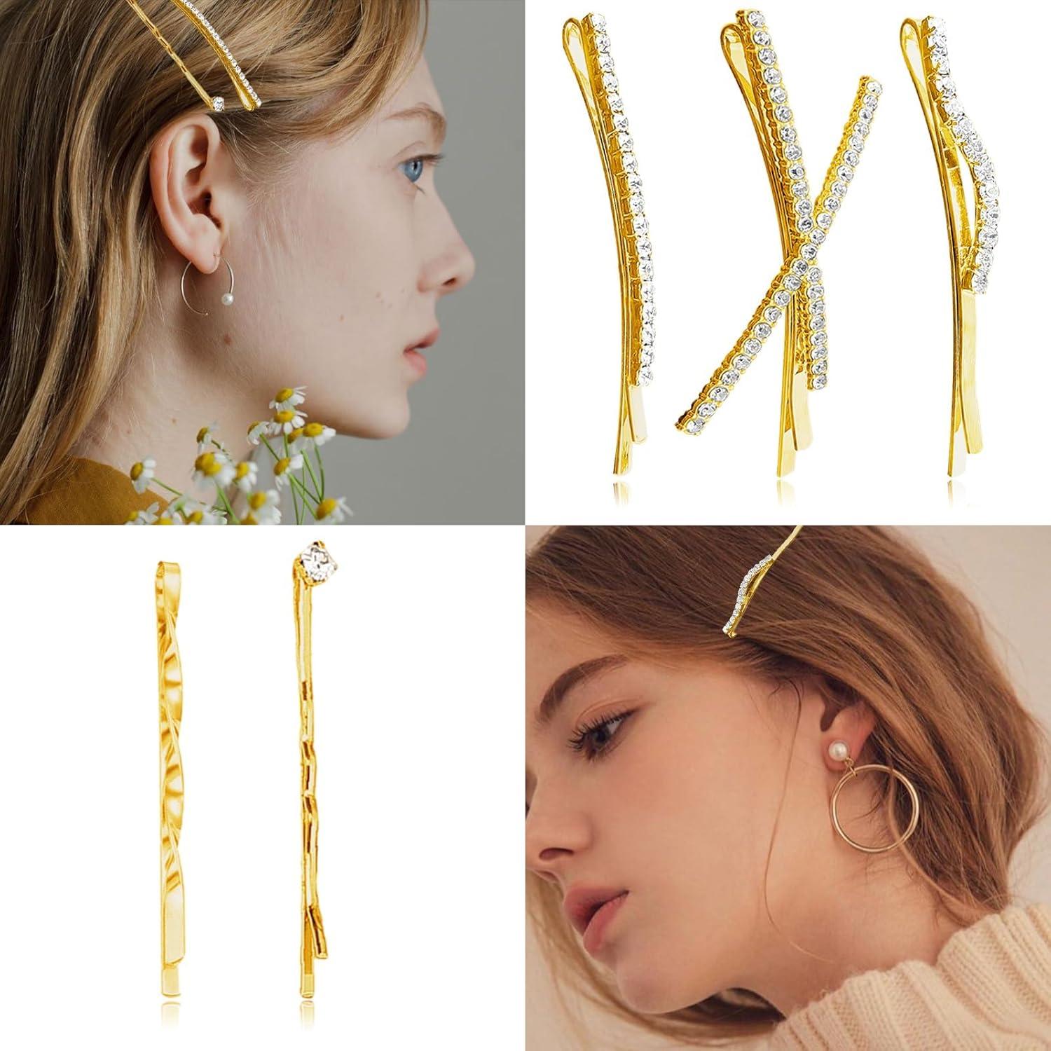 Conjunto 16 Clips de Pelo Dorados Rhinestone SHEHARUHI