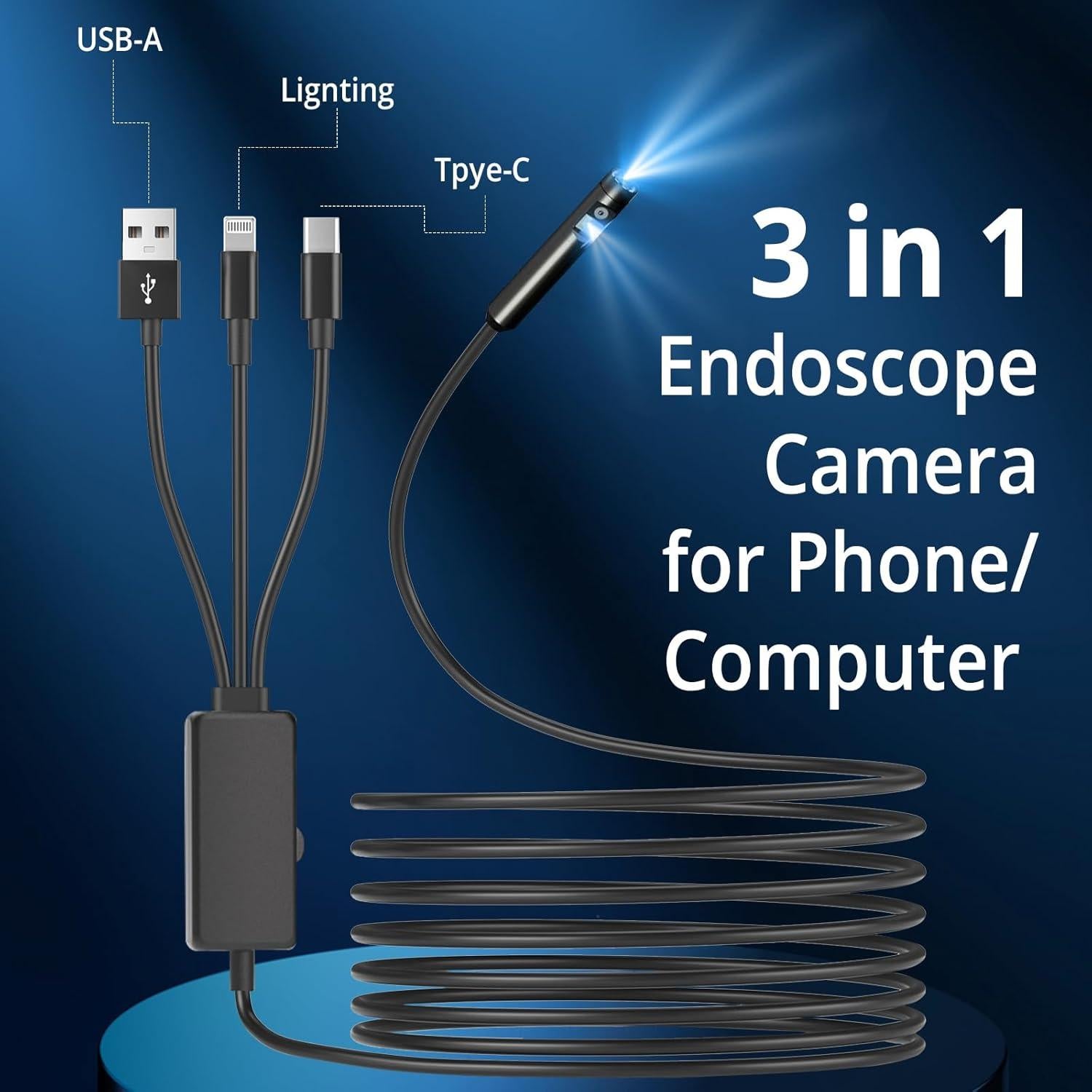 Cámara Endoscopio Doble Lente WOVTE 1920P 5m IP67