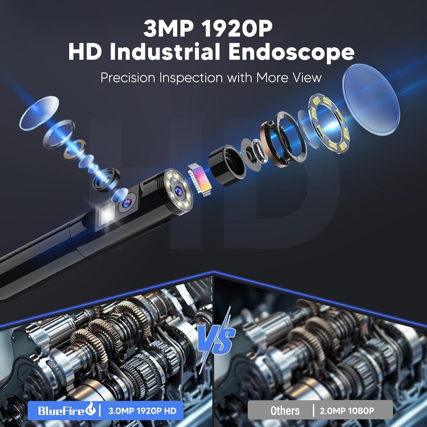 Endoscopio Borescope BlueFire 3.5m IP67 con 9 LED Ajustables