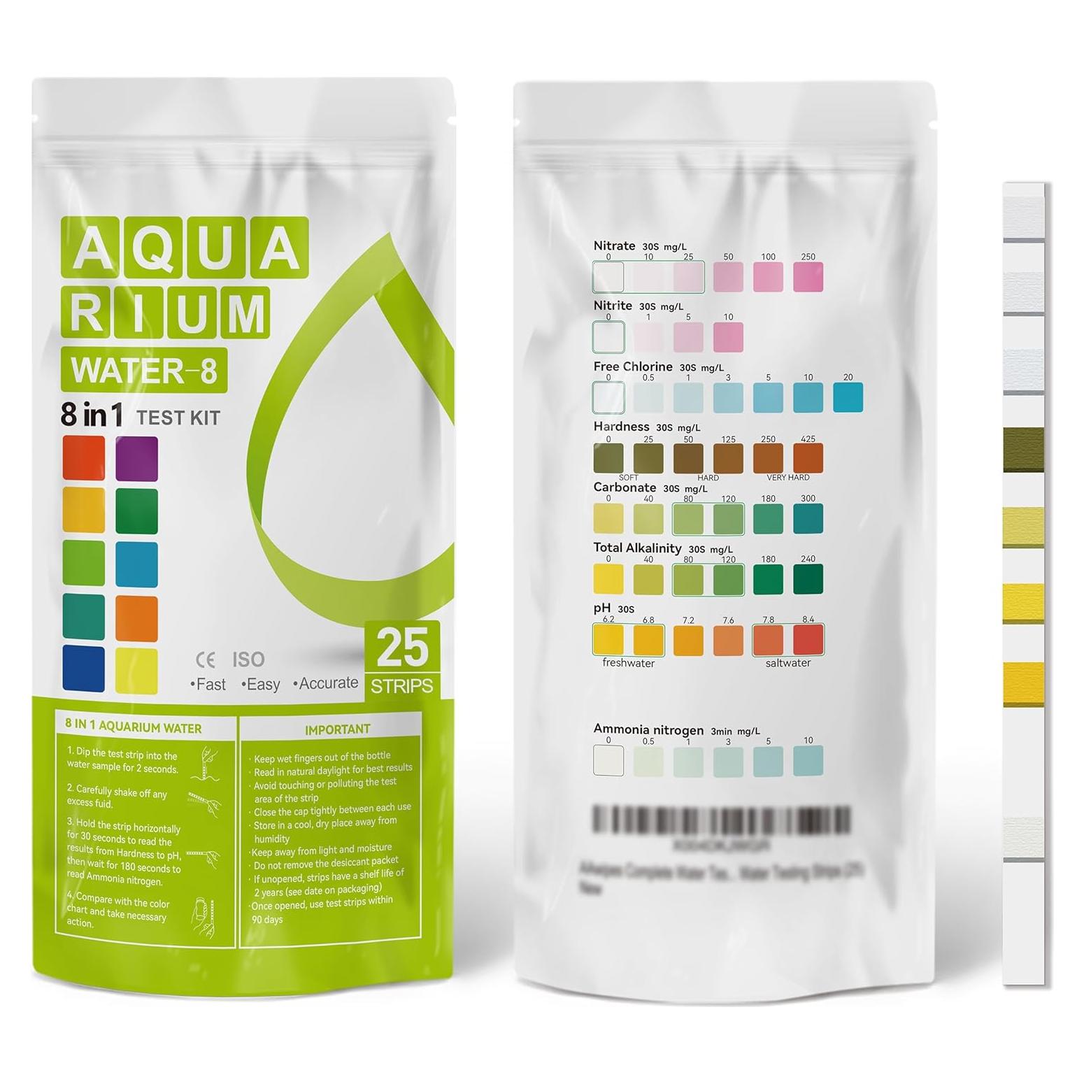 Tiras de Prueba de Amoniaco AAwipes 8-en-1 para Acuarios - 25 Unidades