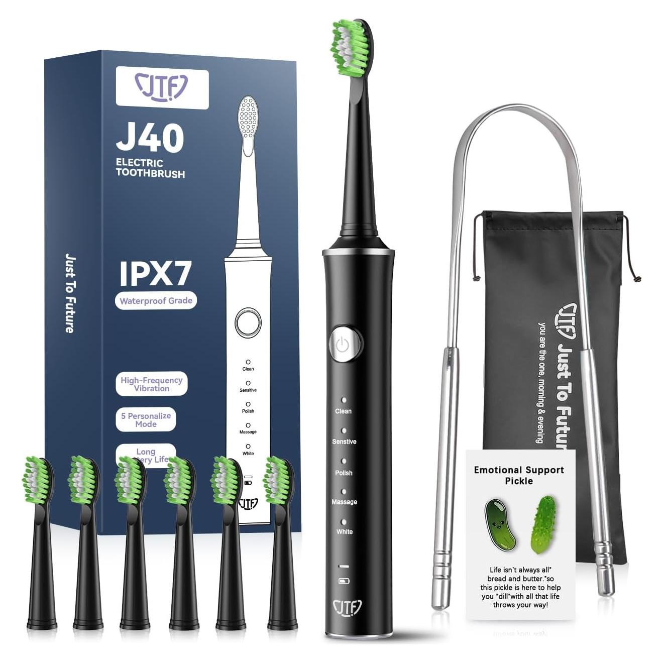 Cepillo de Dientes Eléctrico JTF Negro con 6 Cabezas y 5 Modos