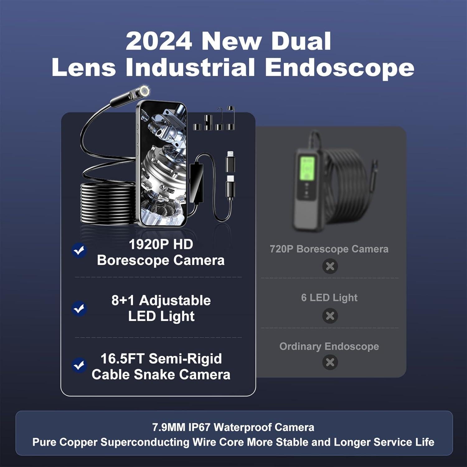 Endoscopio Industrial Suntony 1920p Doble Lente 5m IP67