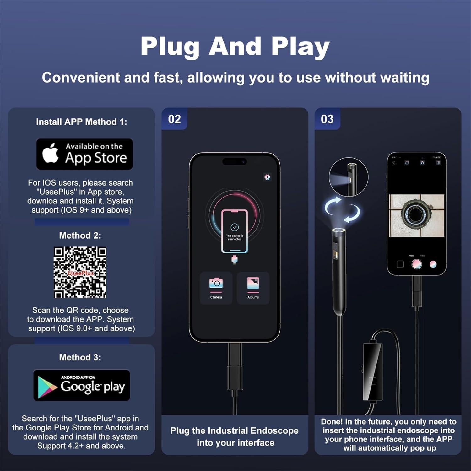 Endoscopio Industrial Suntony 1920p Doble Lente 5m IP67