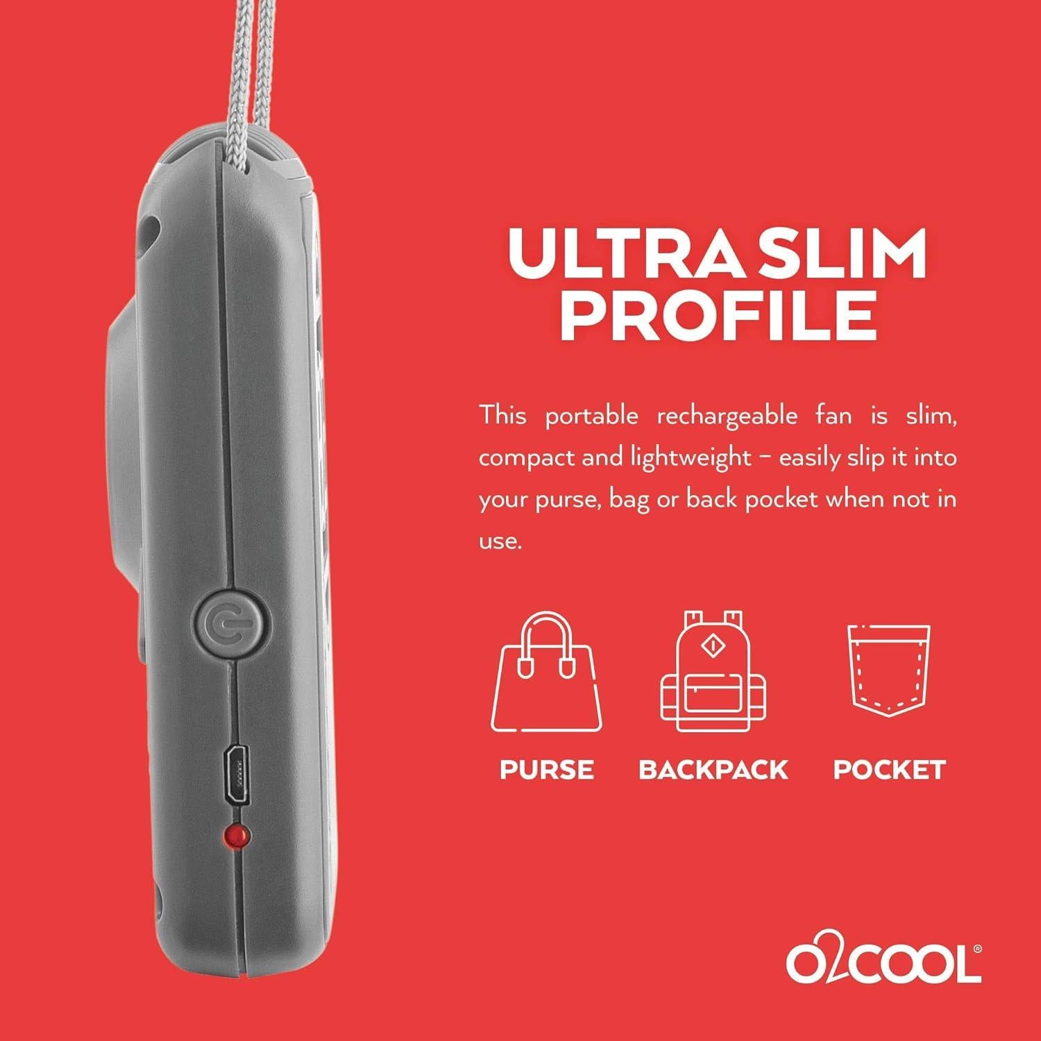 Ventilador Personal O2COOL Recargable 3 Velocidades Gris