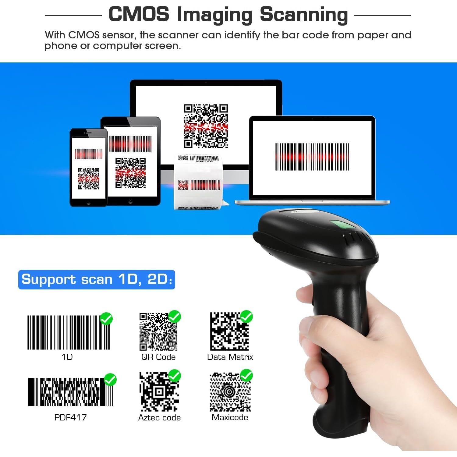 Escáner de Código de Barras Inalámbrico WoneNice 1D/2D 30m