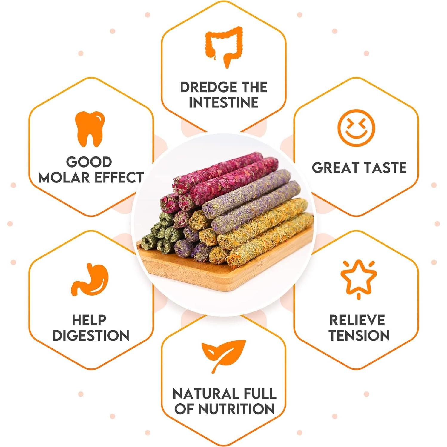 Juguetes de Masticar para Conejos PStarDMoon - 20 Palitos de Heno