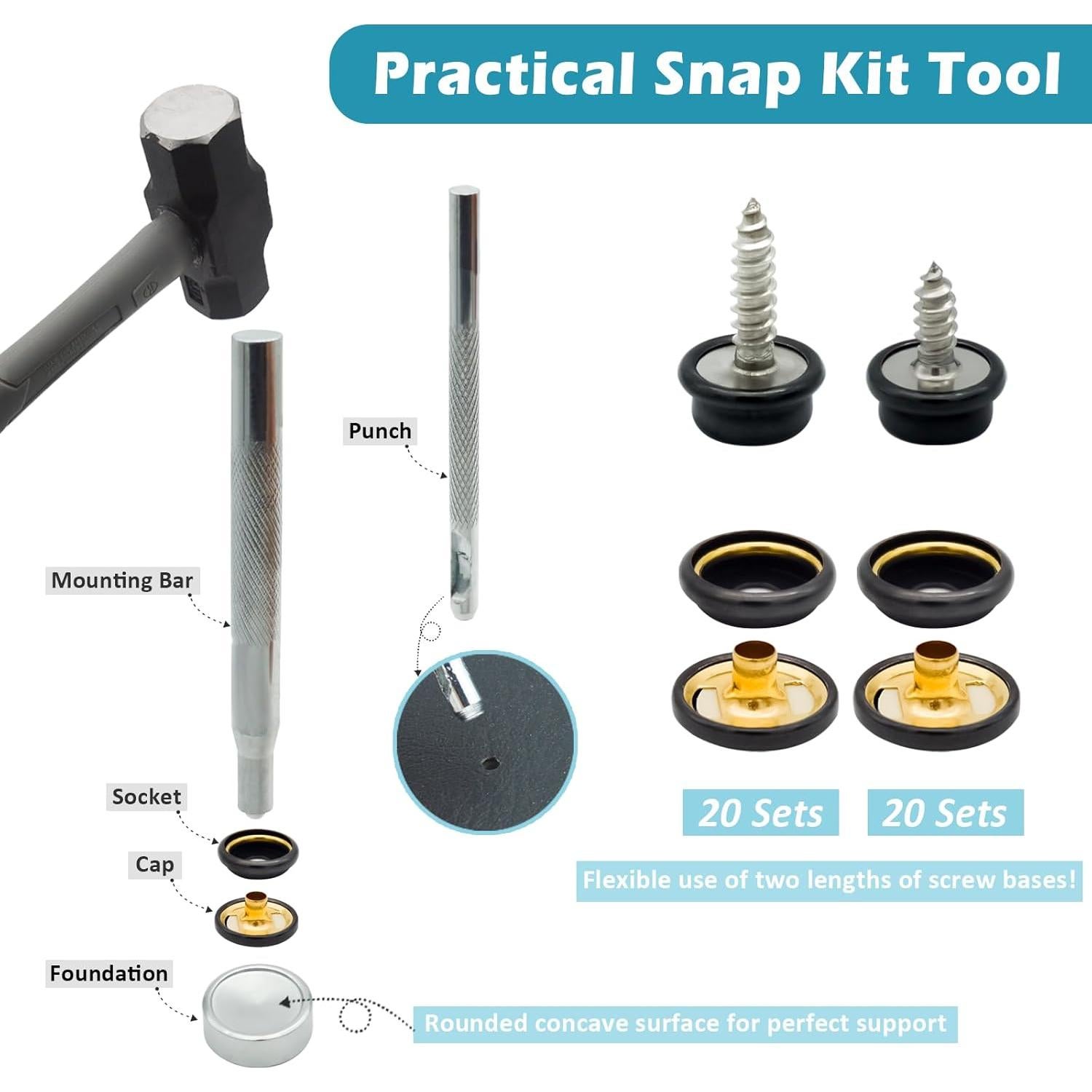 Kit de Botones de Lona Hoeine HE - 40 Juegos de Acero Inoxidable