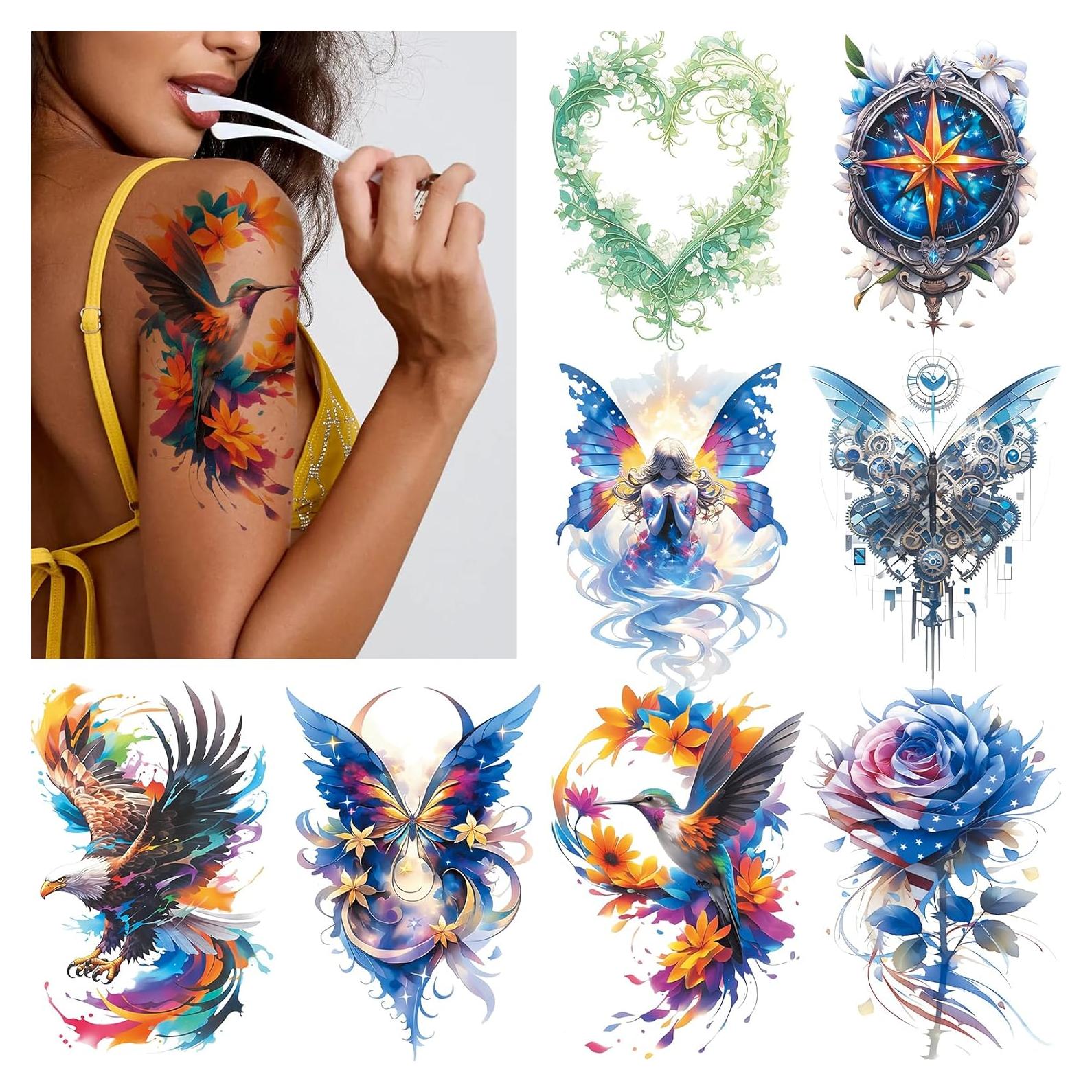 Tatuajes Temporales Acuarela 8 Hojas VERKSTAD Impermeables