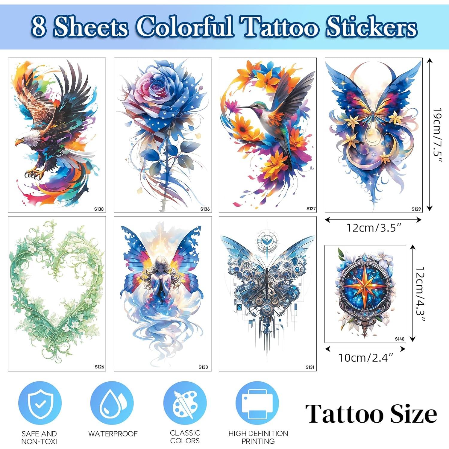 Tatuajes Temporales Acuarela 8 Hojas VERKSTAD Impermeables