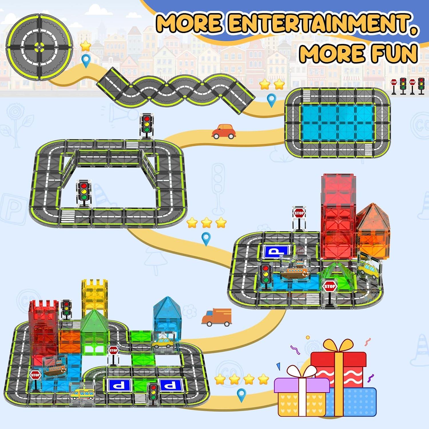 Juego de carreteras magnéticas HarworLife 42 piezas para niños