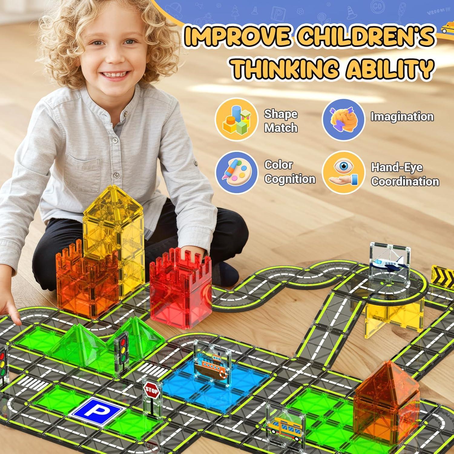 Juego de carreteras magnéticas HarworLife 42 piezas para niños