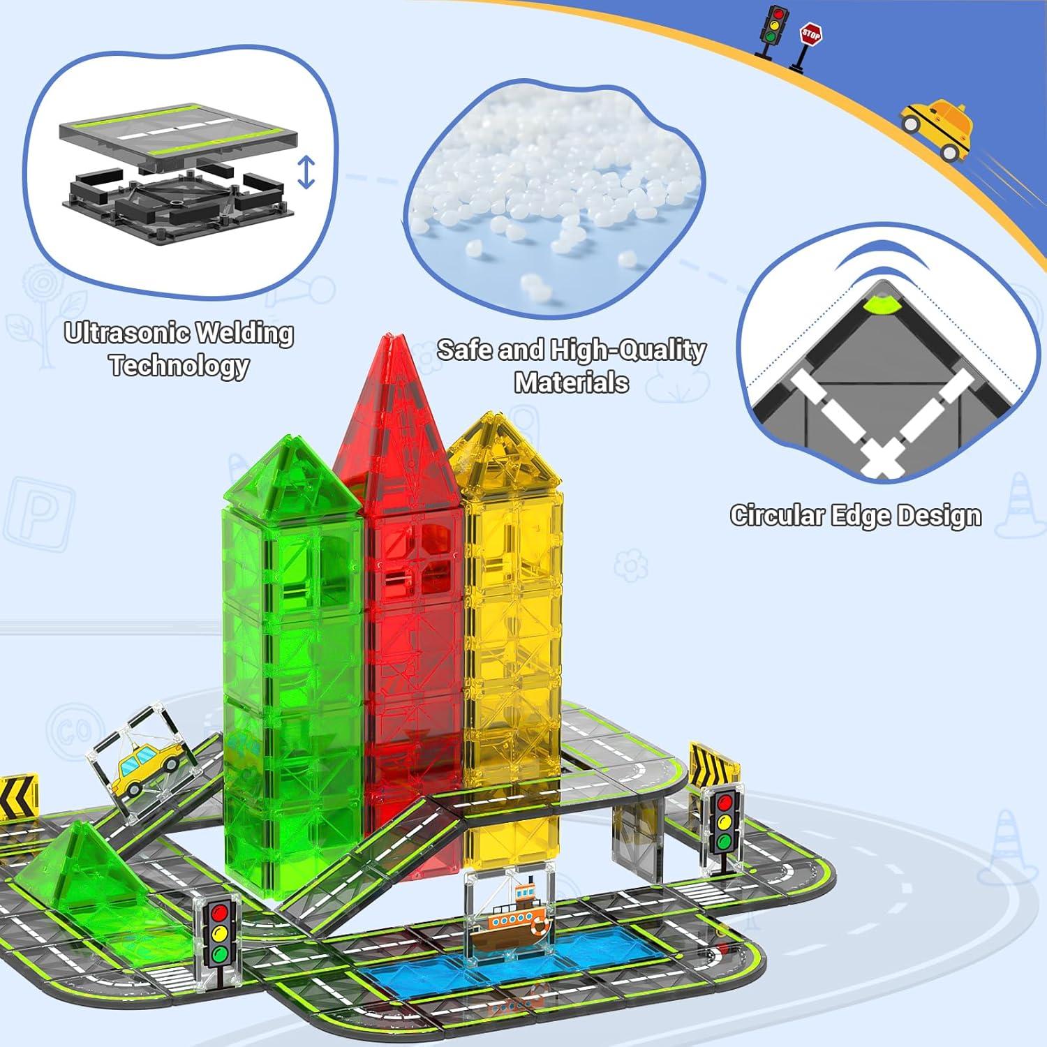 Juego de carreteras magnéticas HarworLife 42 piezas para niños