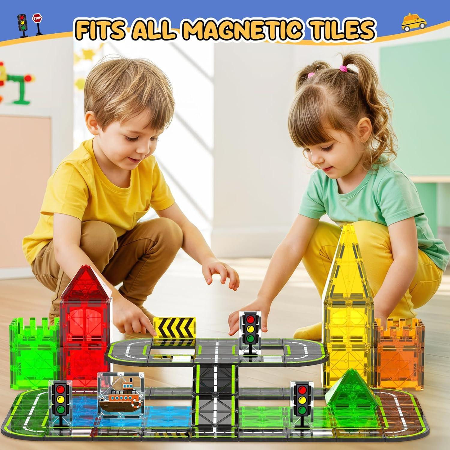 Juego de carreteras magnéticas HarworLife 42 piezas para niños