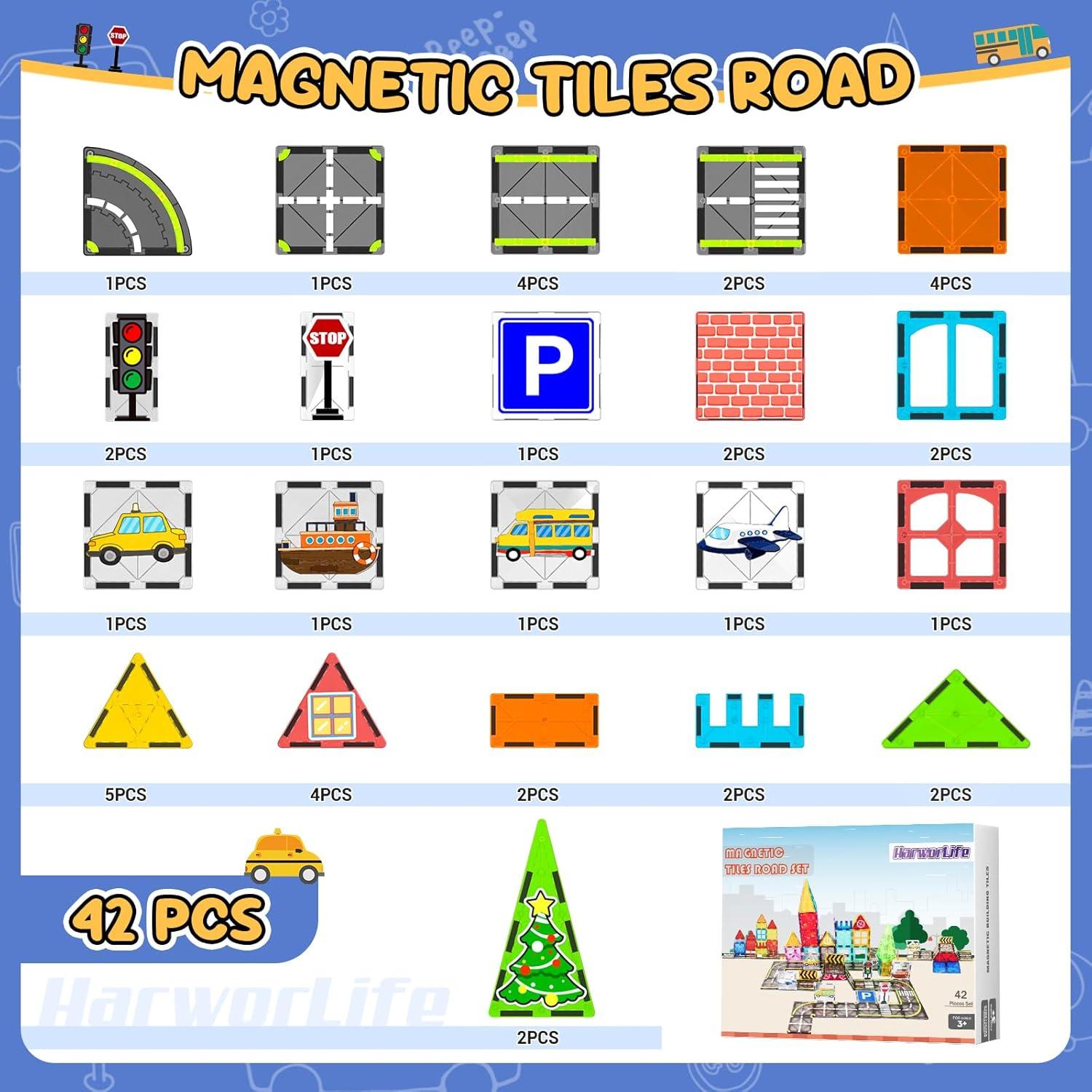 Juego de carreteras magnéticas HarworLife 42 piezas para niños
