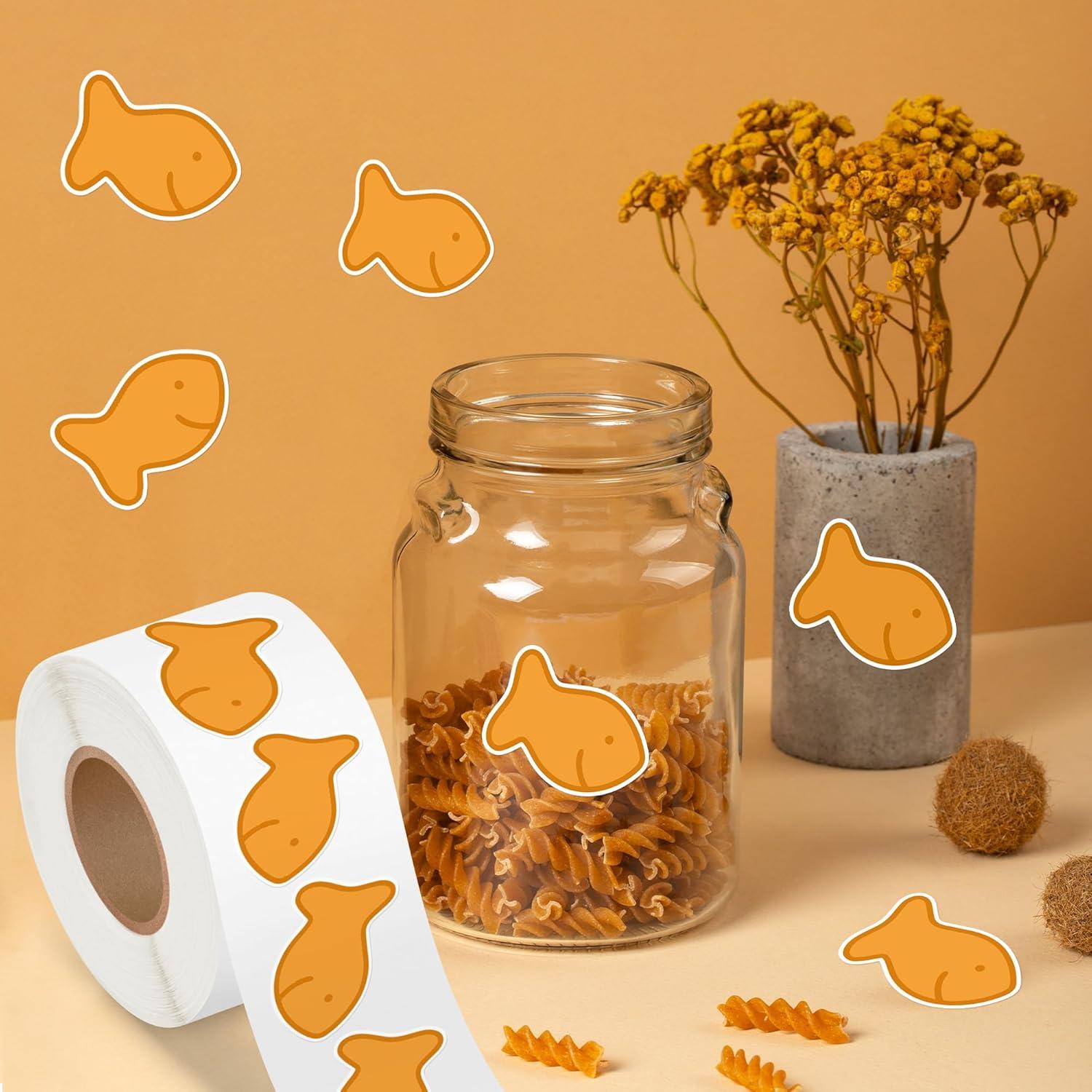 Rollo de Pegatinas BkeeCten Galletas de Pez Dorado 500pcs