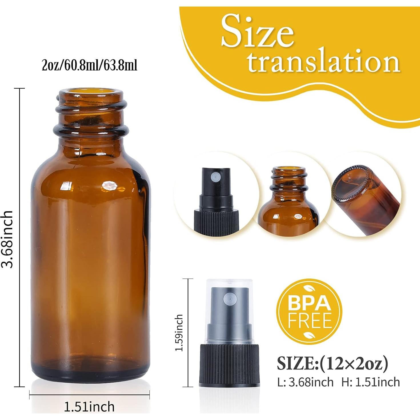 Botellas de Spray de Vidrio Ámbar 60ml YONKAN - Paquete de 12