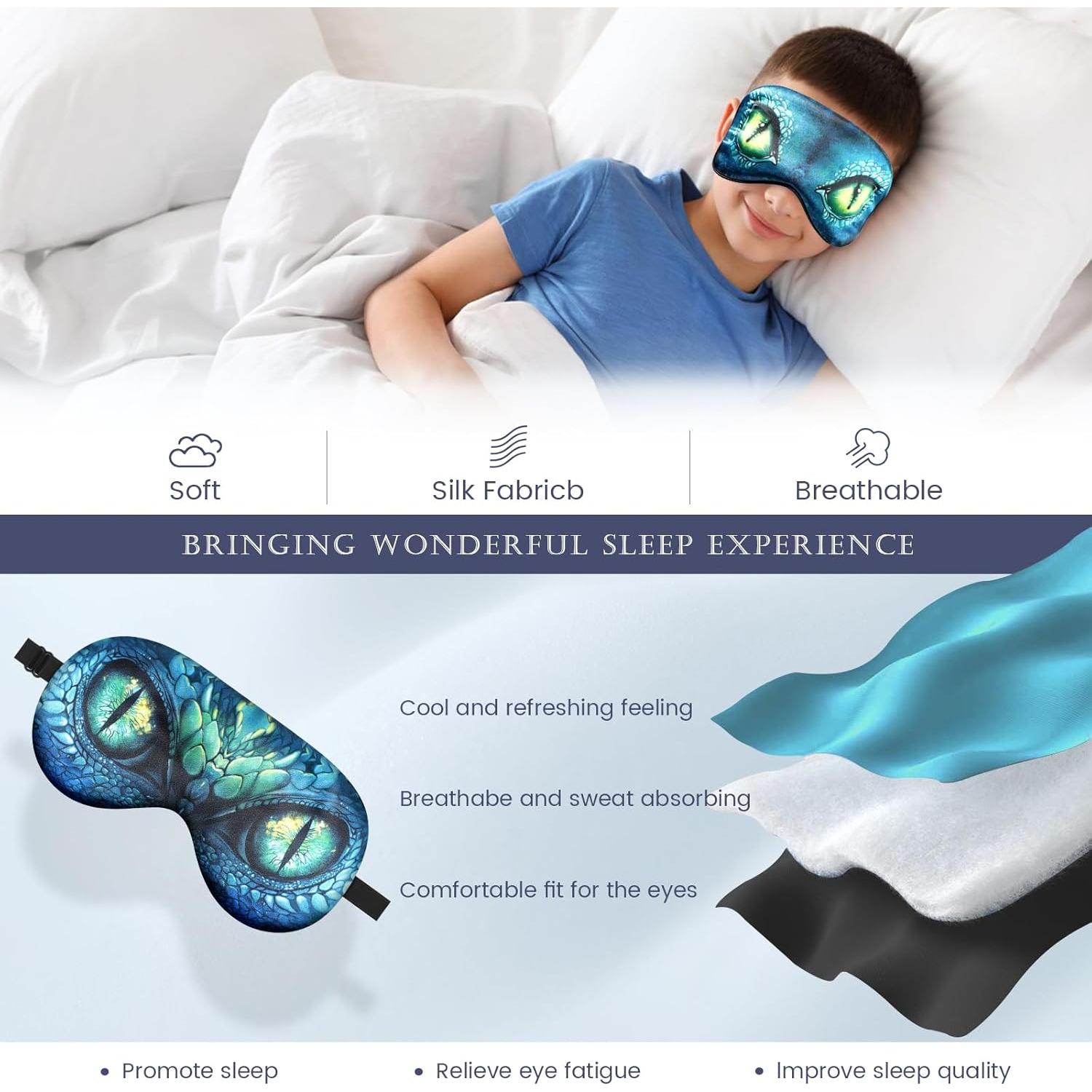 2 Máscaras de Sueño para Niños Aze-US, Ojos de Dinosaurio Verde