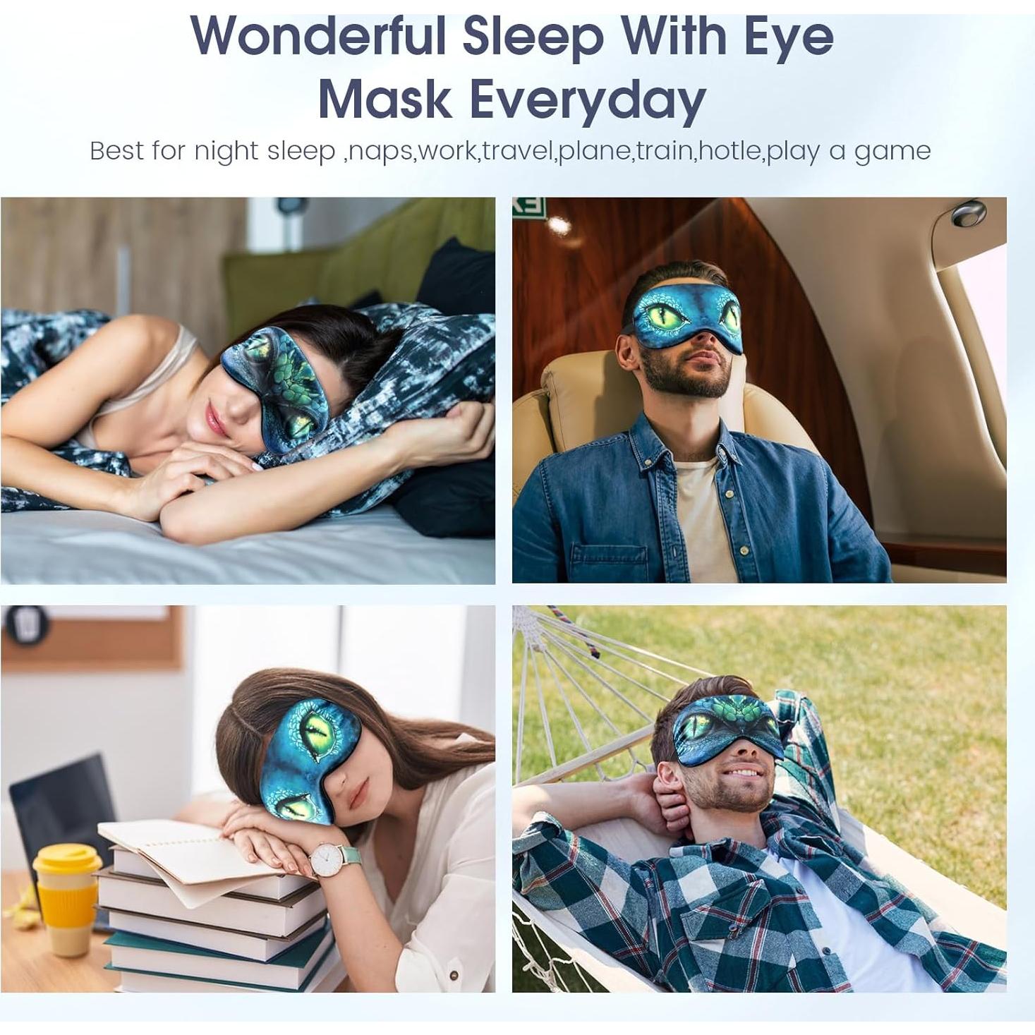 2 Máscaras de Sueño para Niños Aze-US, Ojos de Dinosaurio Verde