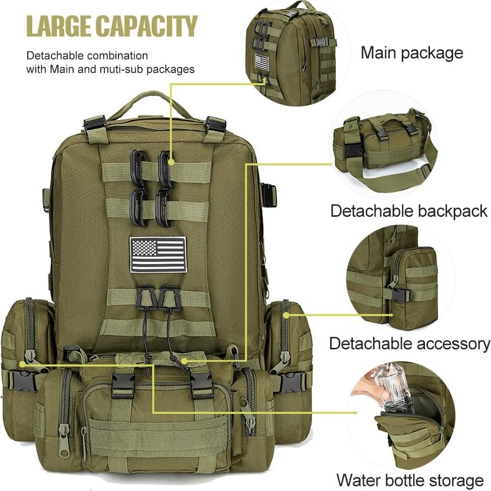 Mochila táctica militar 60L verde Molle para hombres y mujeres