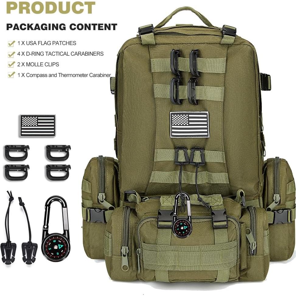 Mochila táctica militar 60L verde Molle para hombres y mujeres