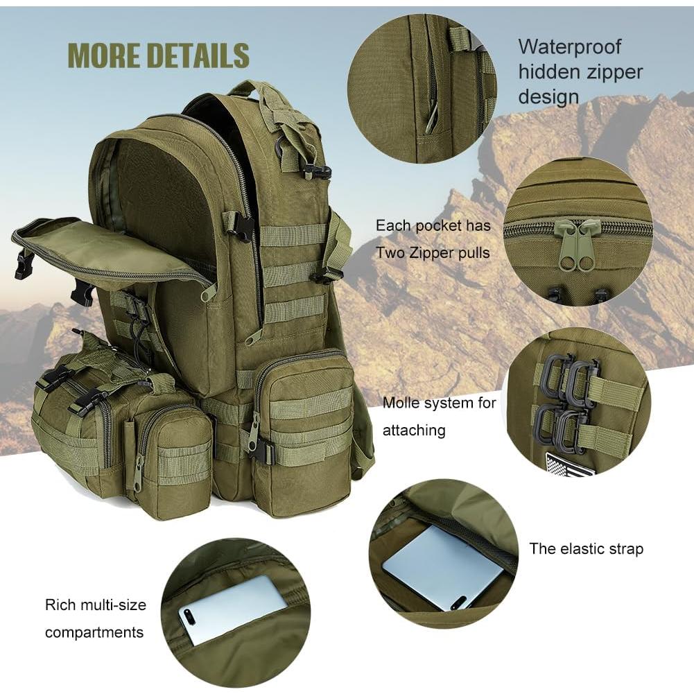 Mochila táctica militar 60L verde Molle para hombres y mujeres