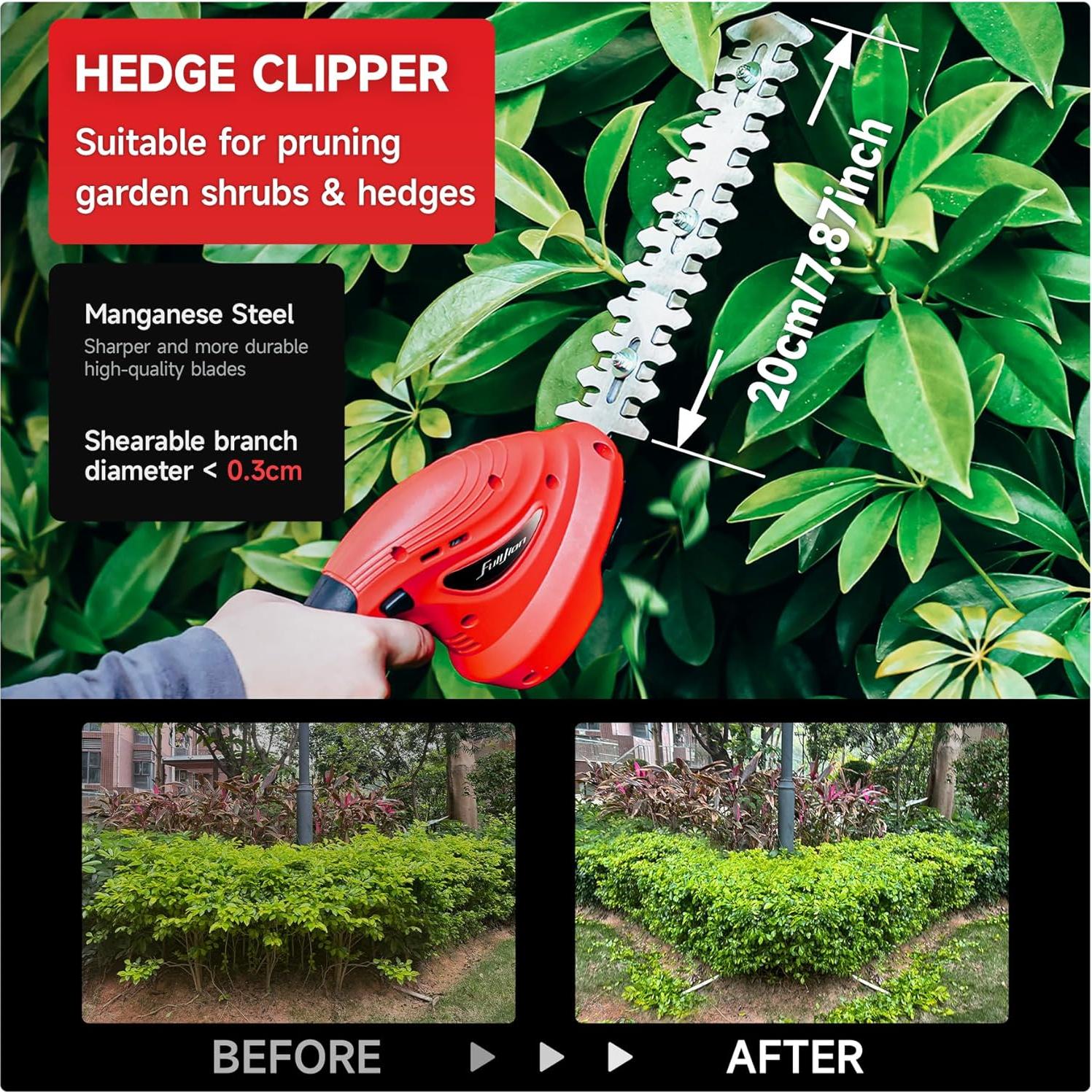 Cortadora de Setos Inalámbrica Fulljion 21V 2 en 1 con Baterías