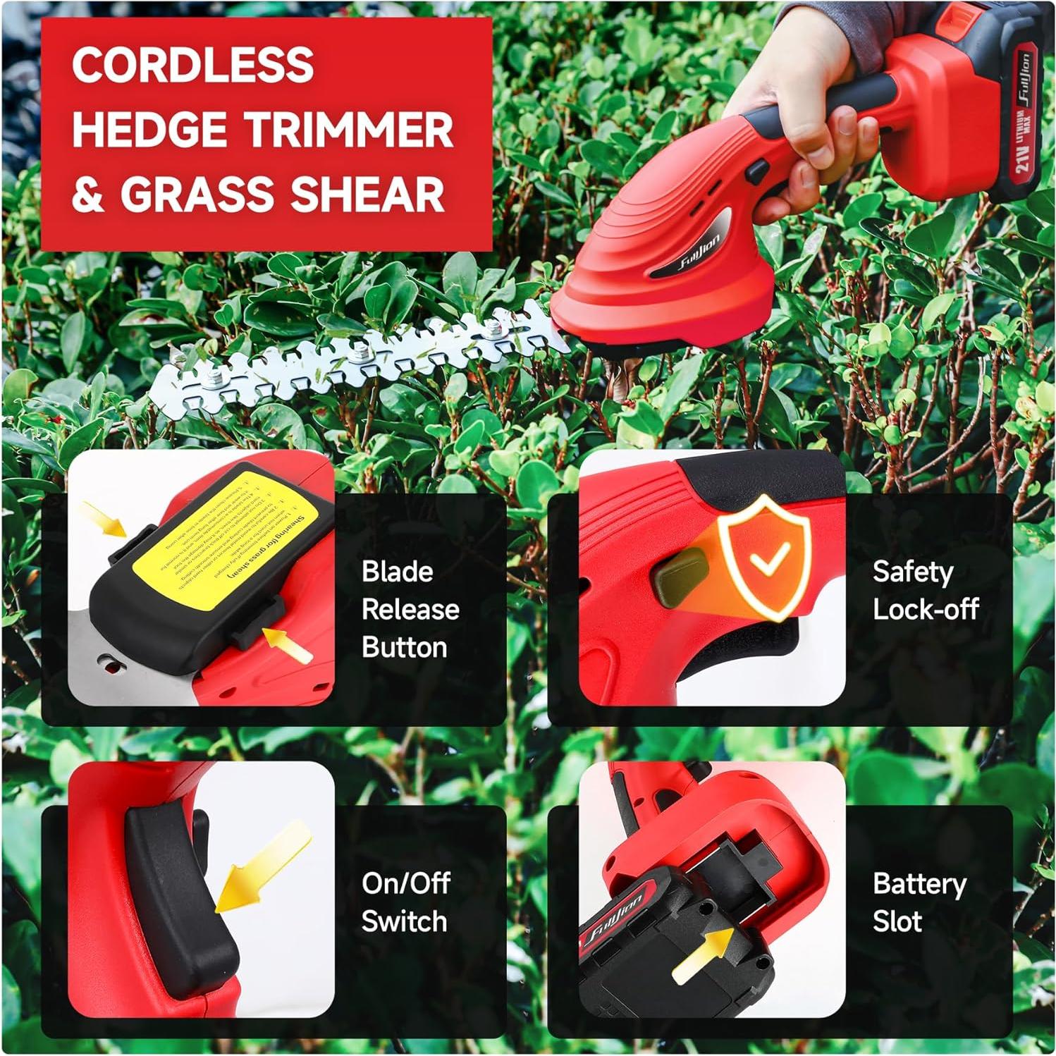Cortadora de Setos Inalámbrica Fulljion 21V 2 en 1 con Baterías
