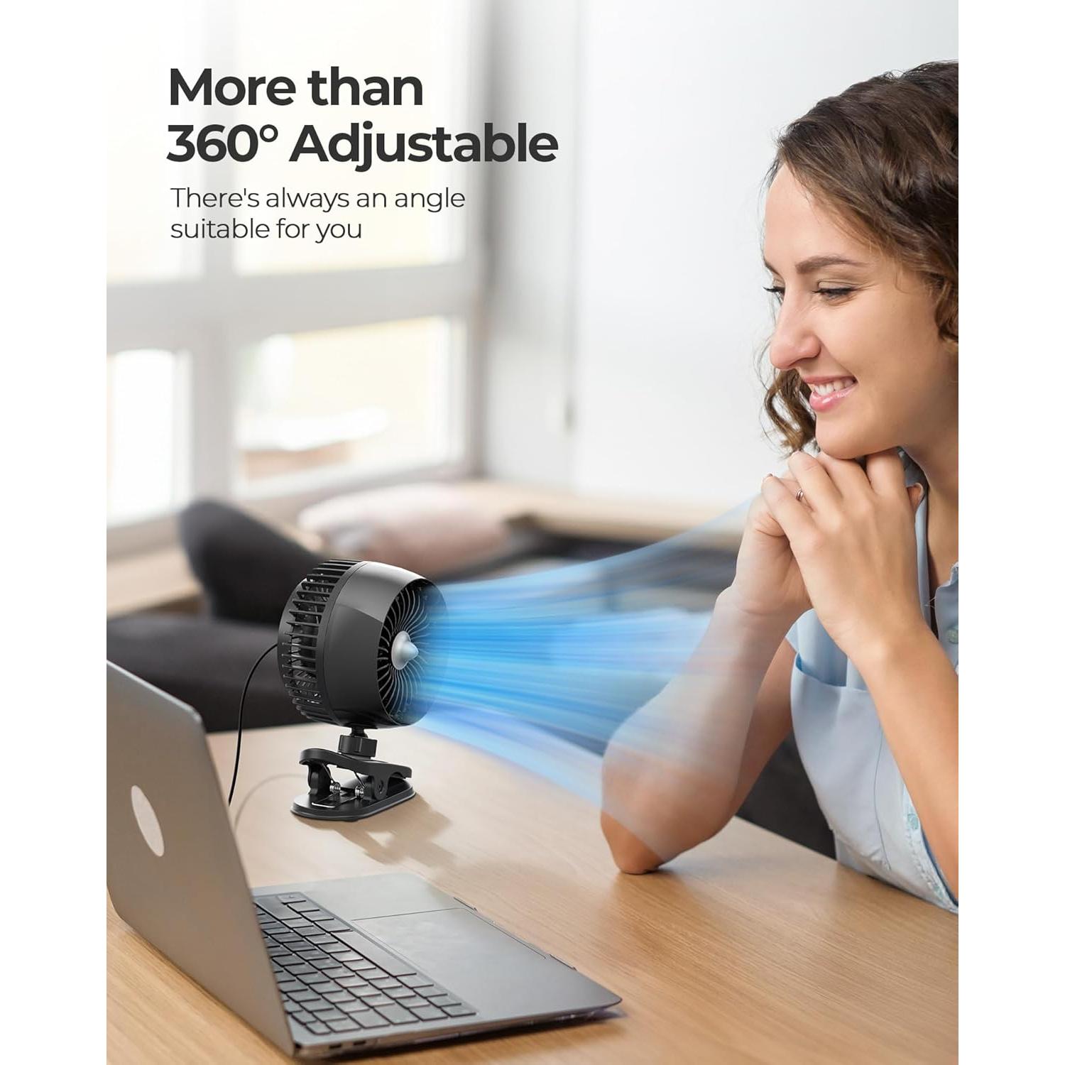 Ventilador de Clip Koonie USB, 3 Velocidades, Silencioso