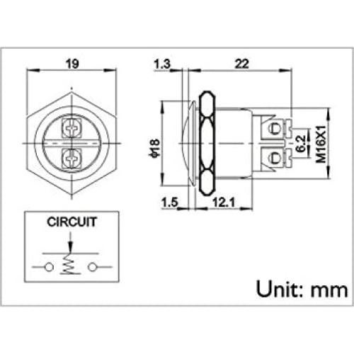 Interruptor Momentáneo URTONE UR162 16mm IP67 Negro