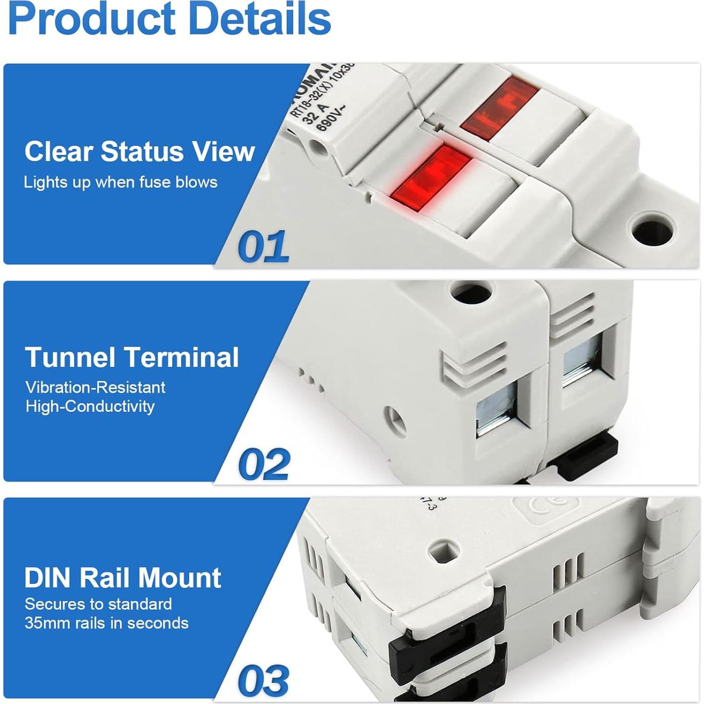 Portafusibles RT18-32 Baomain con 10 Fusibles Cerámicos 1A