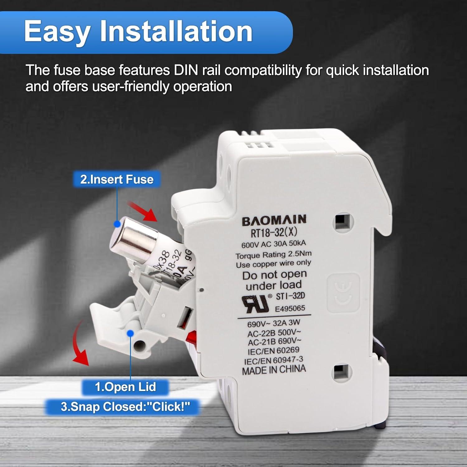 Portafusibles RT18-32 Baomain con 10 Fusibles Cerámicos 1A