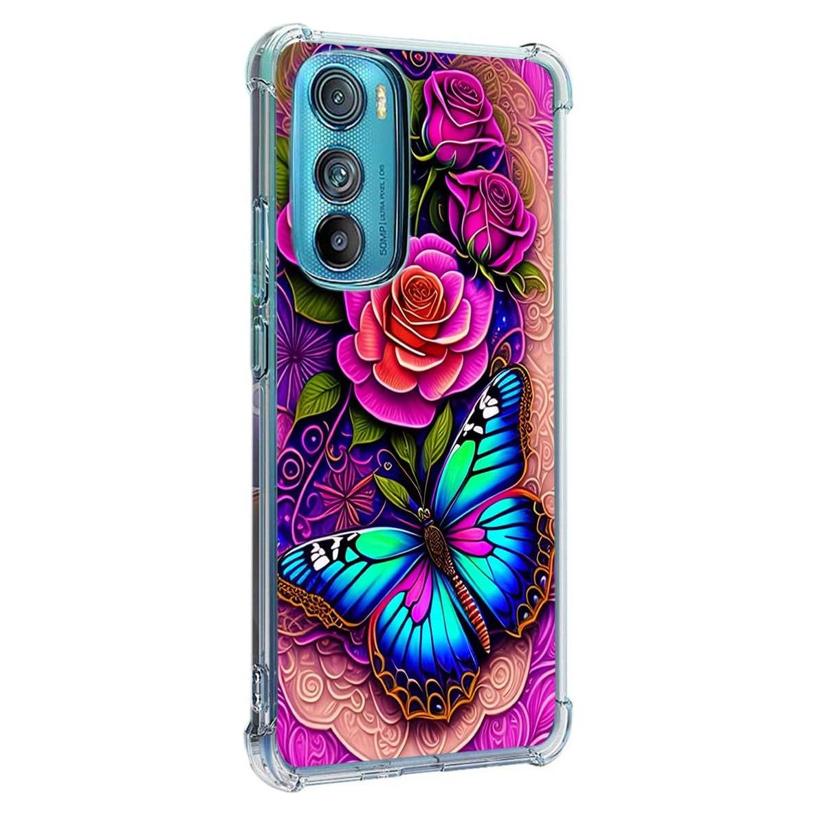 Funda TPU para Motorola Edge 2022 - Flores Mariposa Azul Rosa
