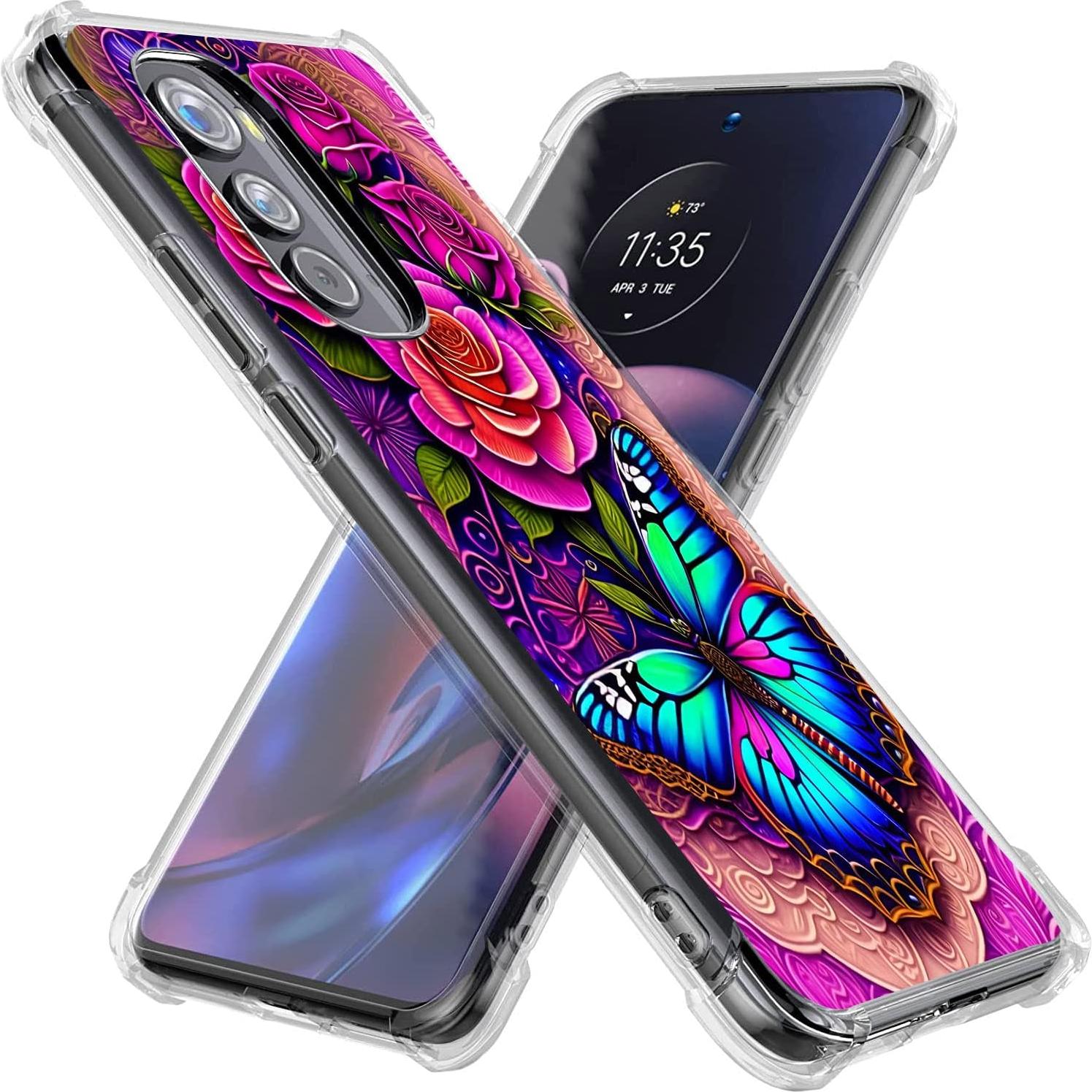 Funda TPU para Motorola Edge 2022 - Flores Mariposa Azul Rosa