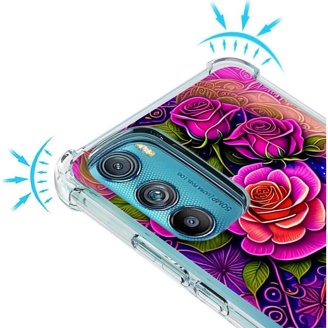 Funda TPU para Motorola Edge 2022 - Flores Mariposa Azul Rosa
