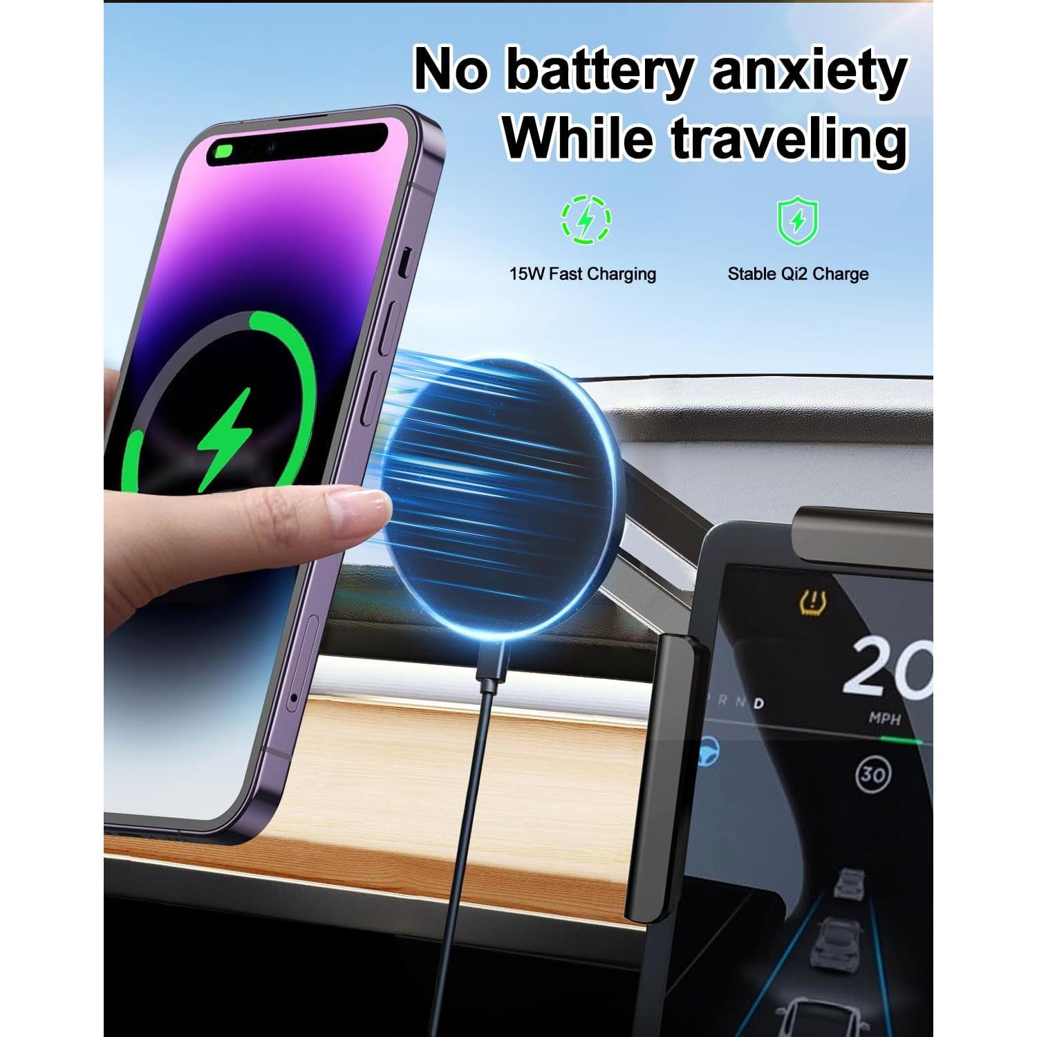 Soporte de Cargador Inalámbrico 15W para Tesla Model 3/Y/Cybertruck