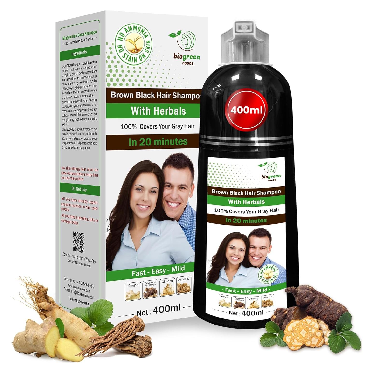 Champú Tinte Natural Biogreen Roots 400 ml Marrón Negro