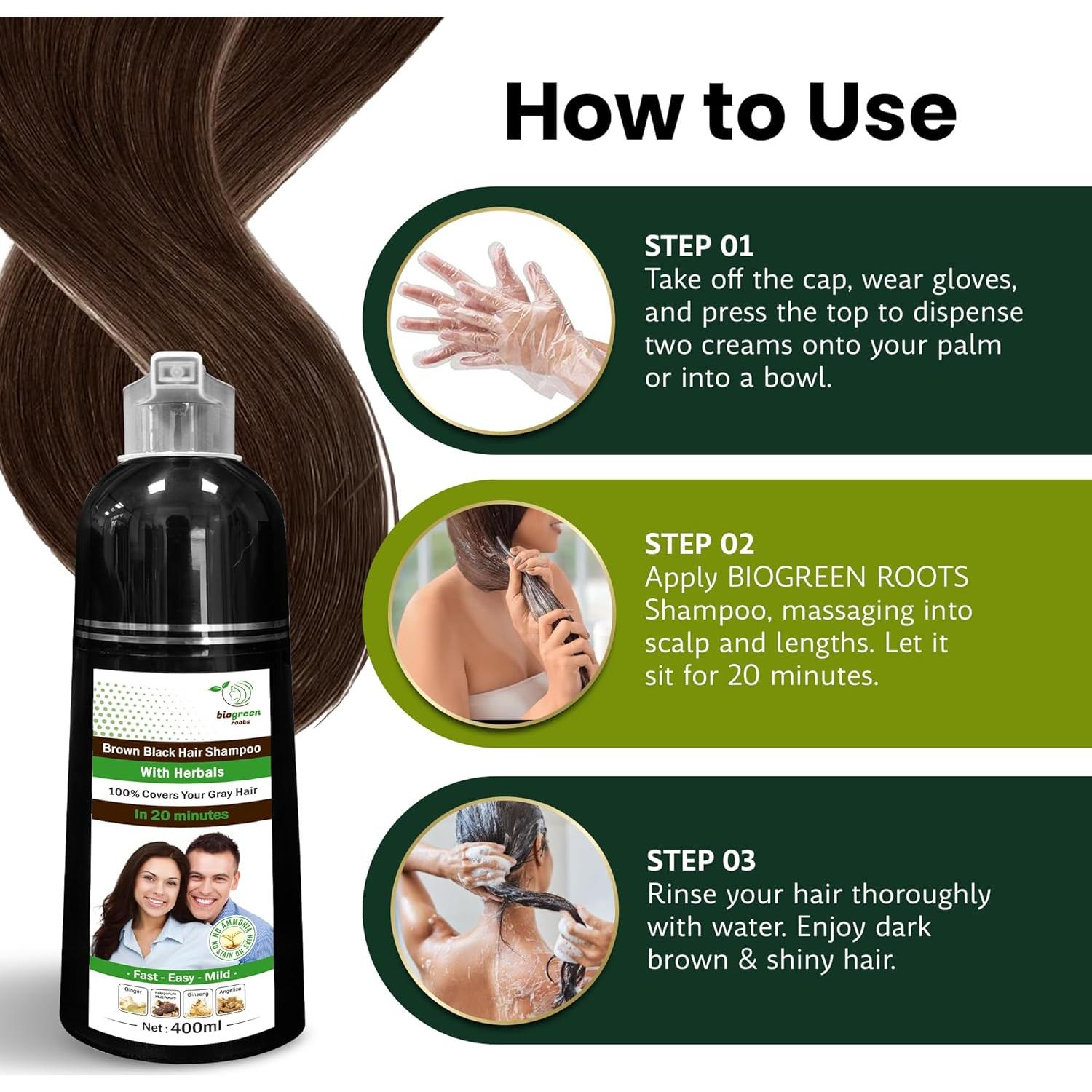 Champú Tinte Natural Biogreen Roots 400 ml Marrón Negro