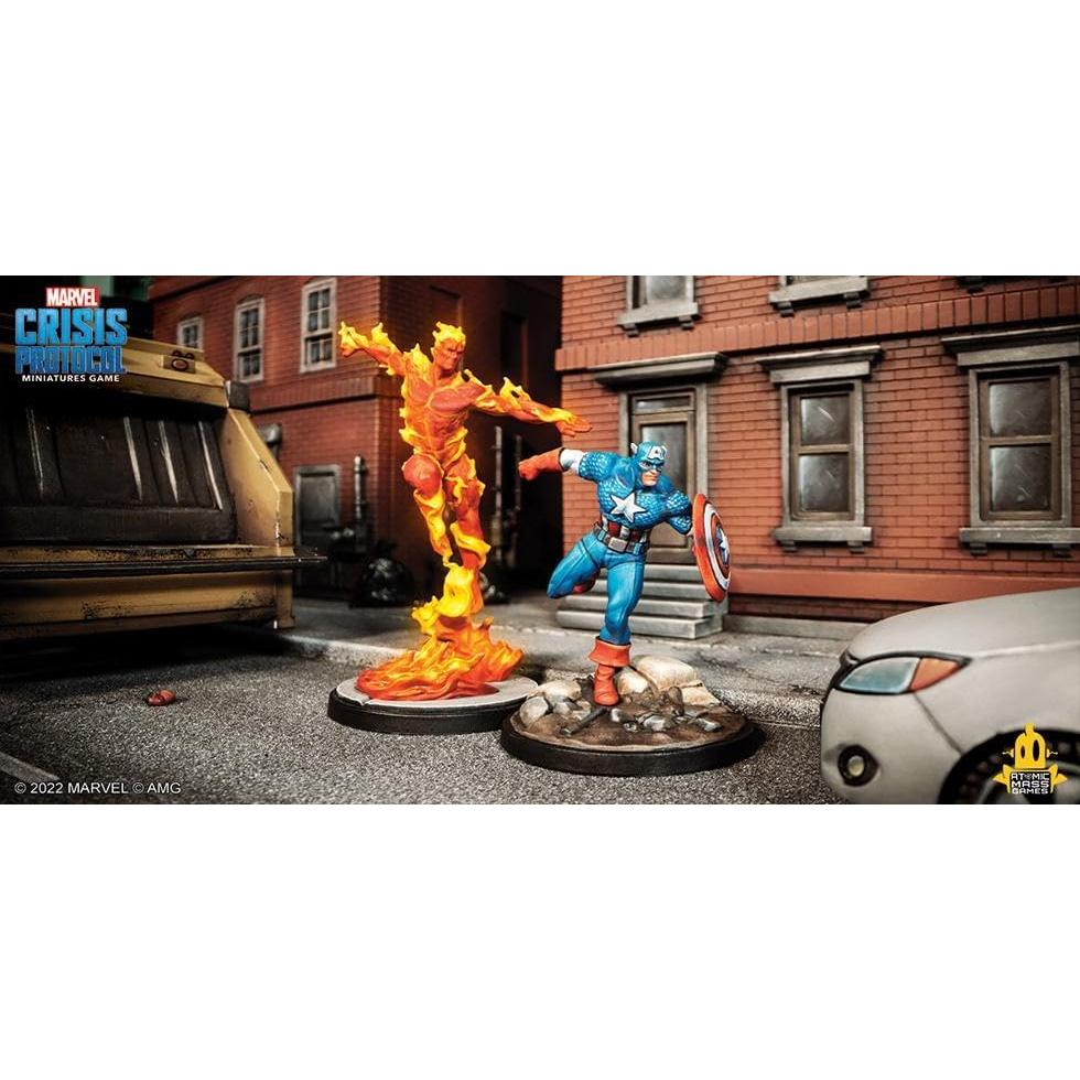 Juego de mesa Marvel Crisis Protocol Capitán América y Antorcha Humana