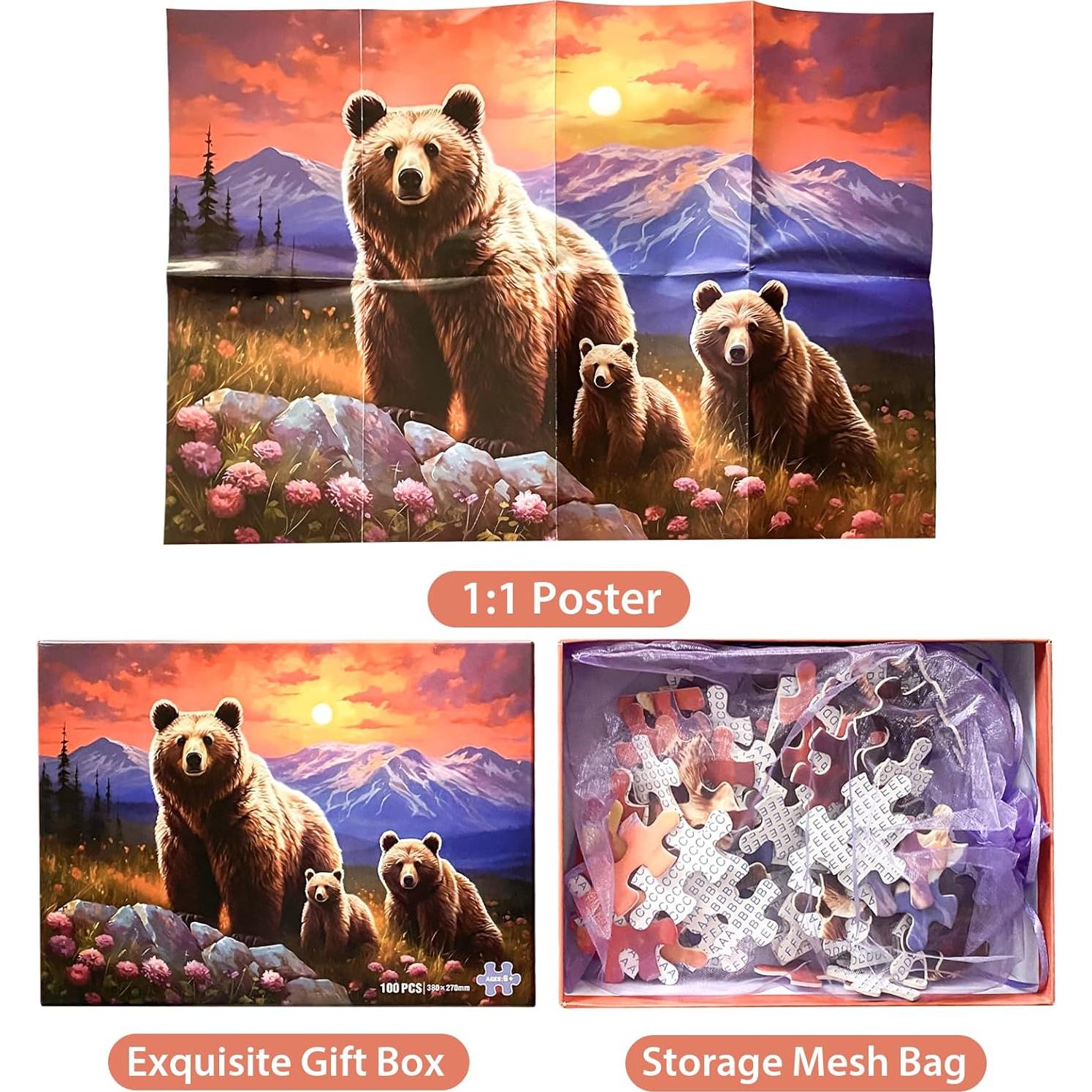 Rompecabezas de 100 Piezas Jeacirio Oso Marrón 38.1x26.9 cm