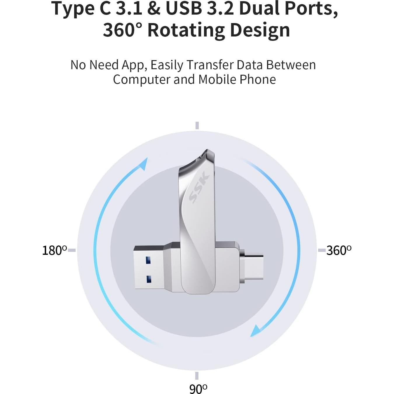 SSK 64GB Unidad Flash USB C y USB A 3.2 Velocidad 200MB/s