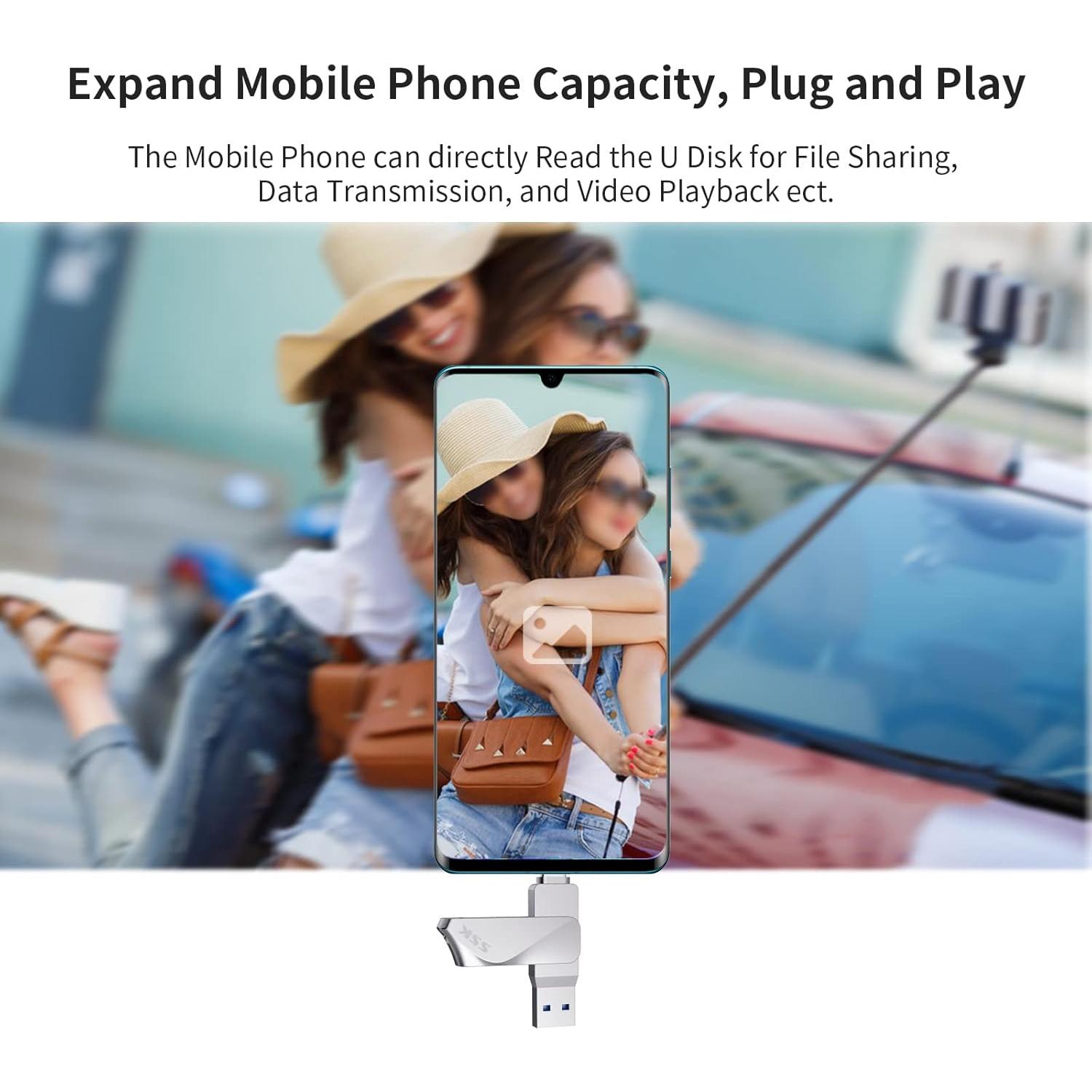 SSK 64GB Unidad Flash USB C y USB A 3.2 Velocidad 200MB/s