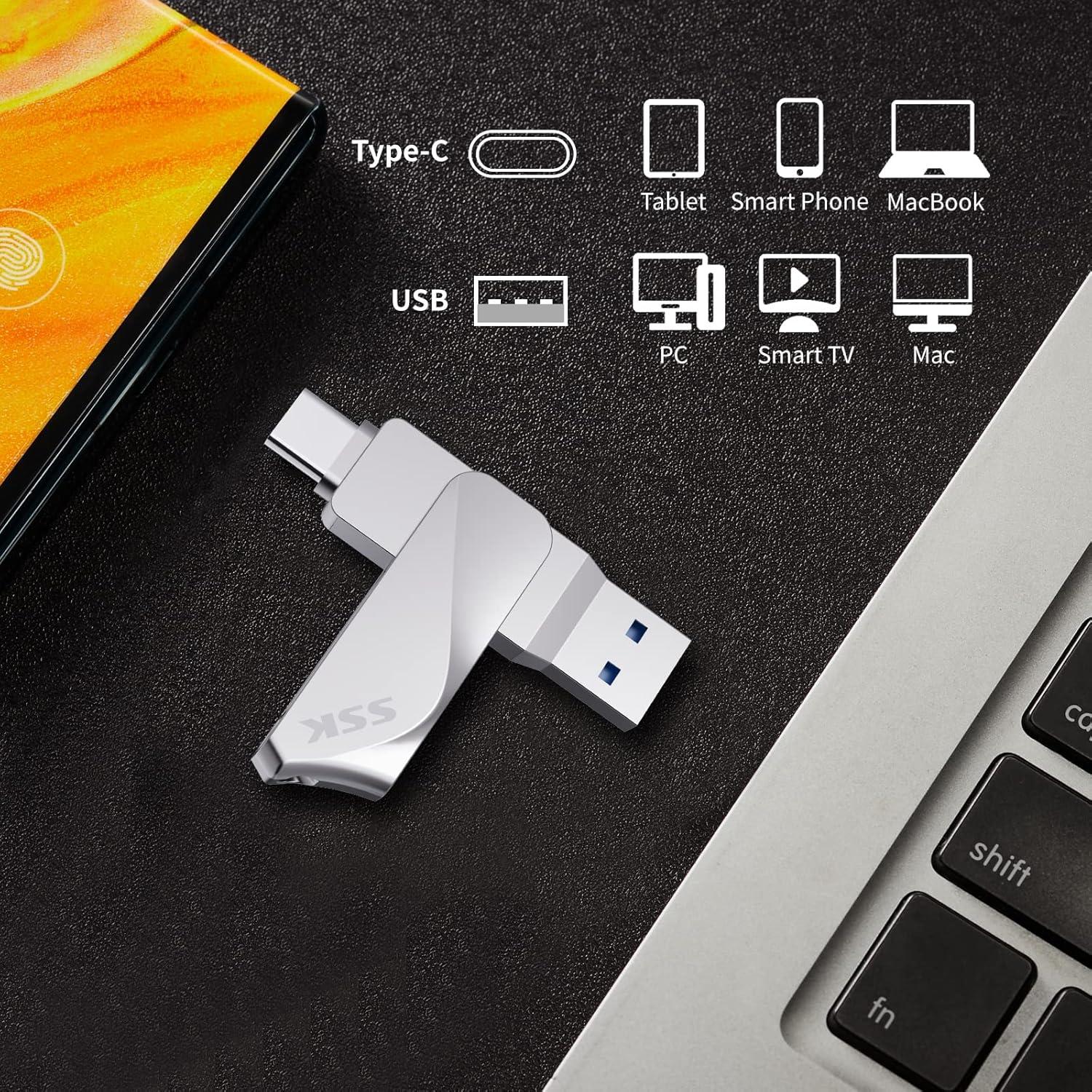 SSK 64GB Unidad Flash USB C y USB A 3.2 Velocidad 200MB/s