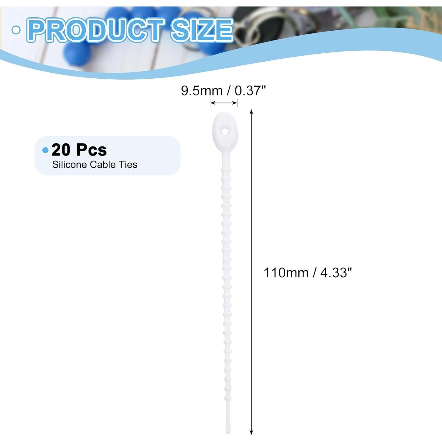 20 Piezas Correas de Silicona Reutilizables uxcell 10.16cm Blancas