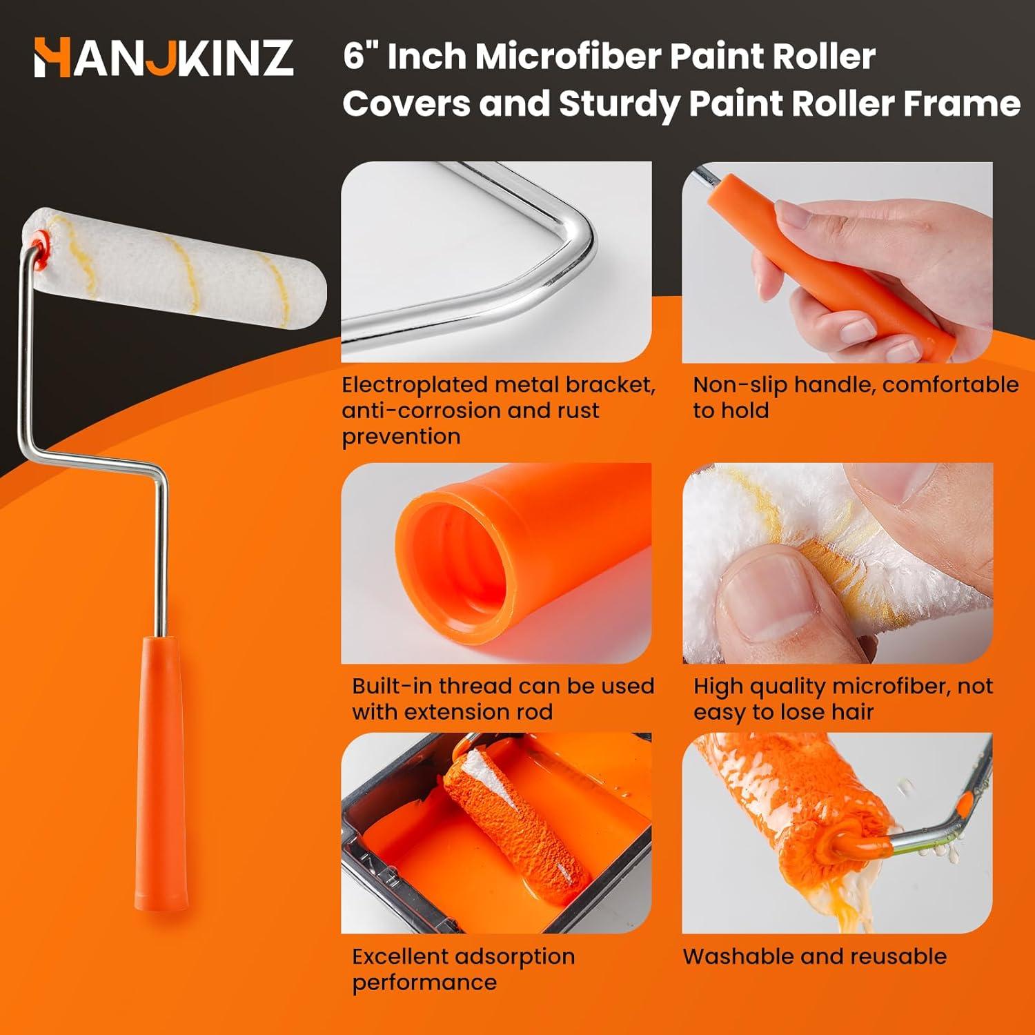 Kit de Rodillos de Pintura 6" Microfibra 9 Piezas HANJKINZ