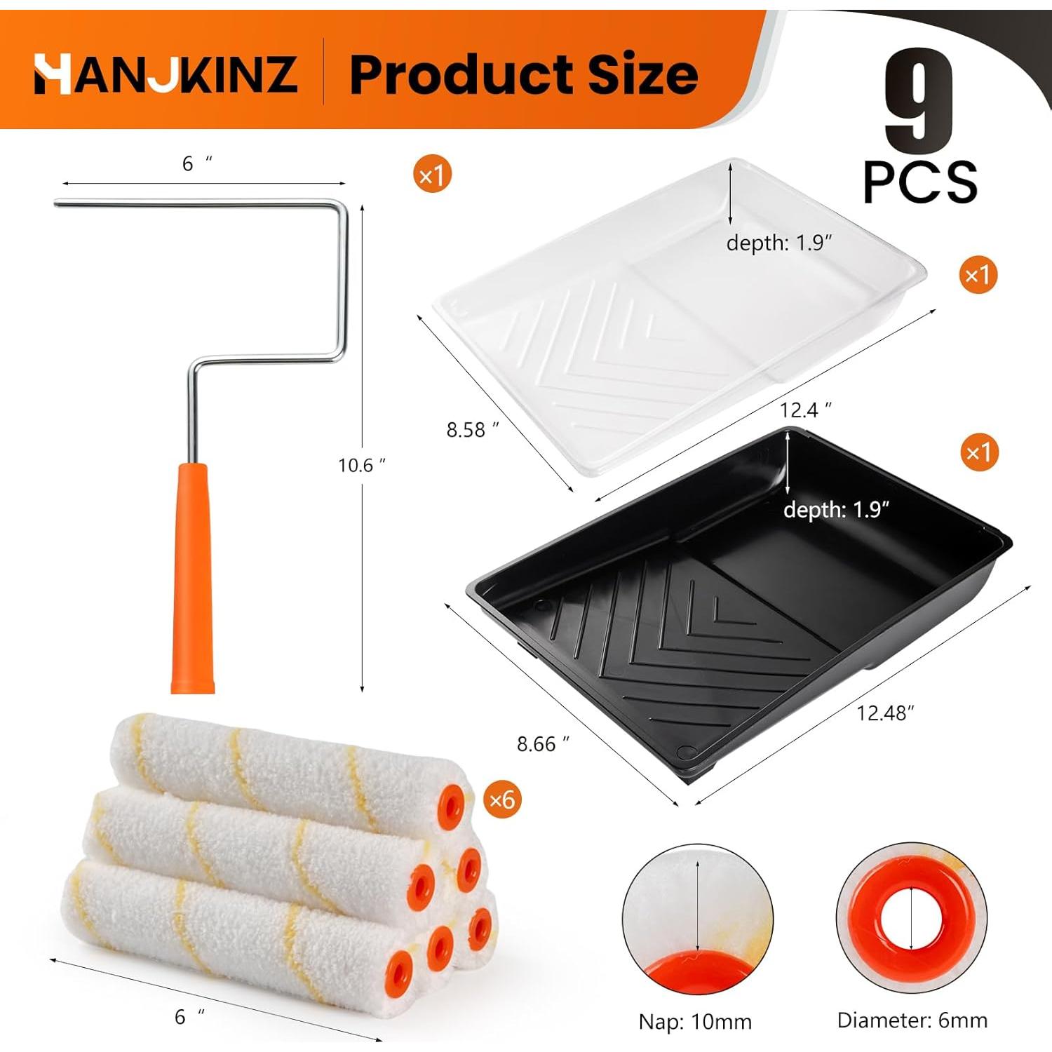 Kit de Rodillos de Pintura 6" Microfibra 9 Piezas HANJKINZ