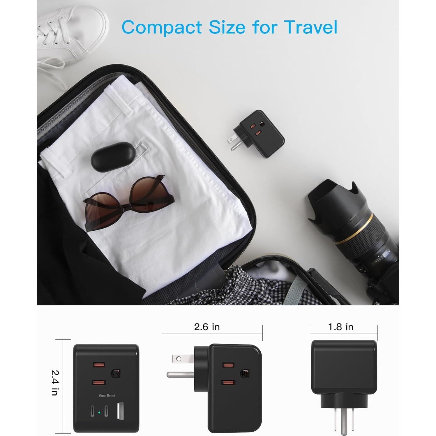 Extensor de Enchufe Múltiple One Beat 3 Salidas + 2 USB C Negro