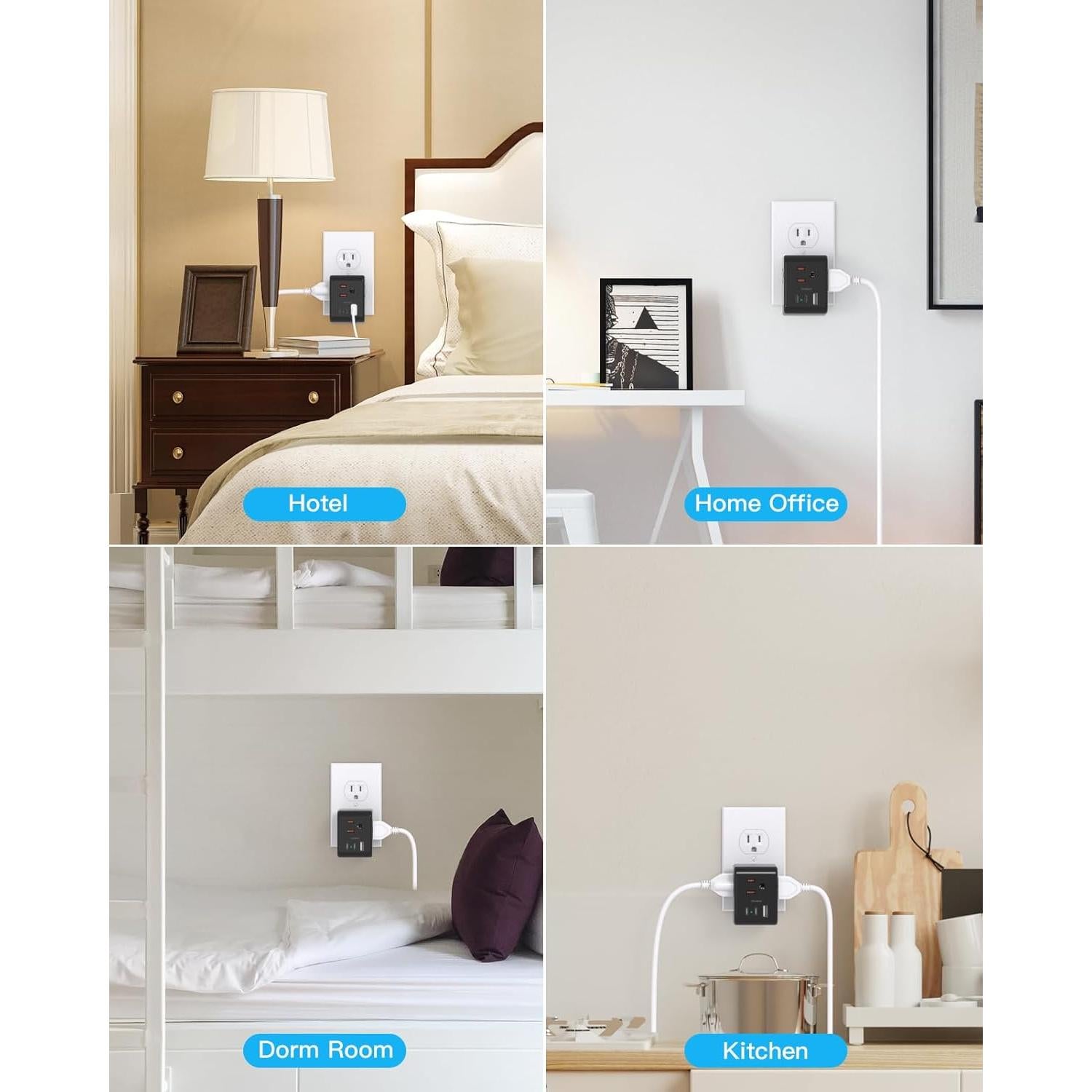 Extensor de Enchufe Múltiple One Beat 3 Salidas + 2 USB C Negro